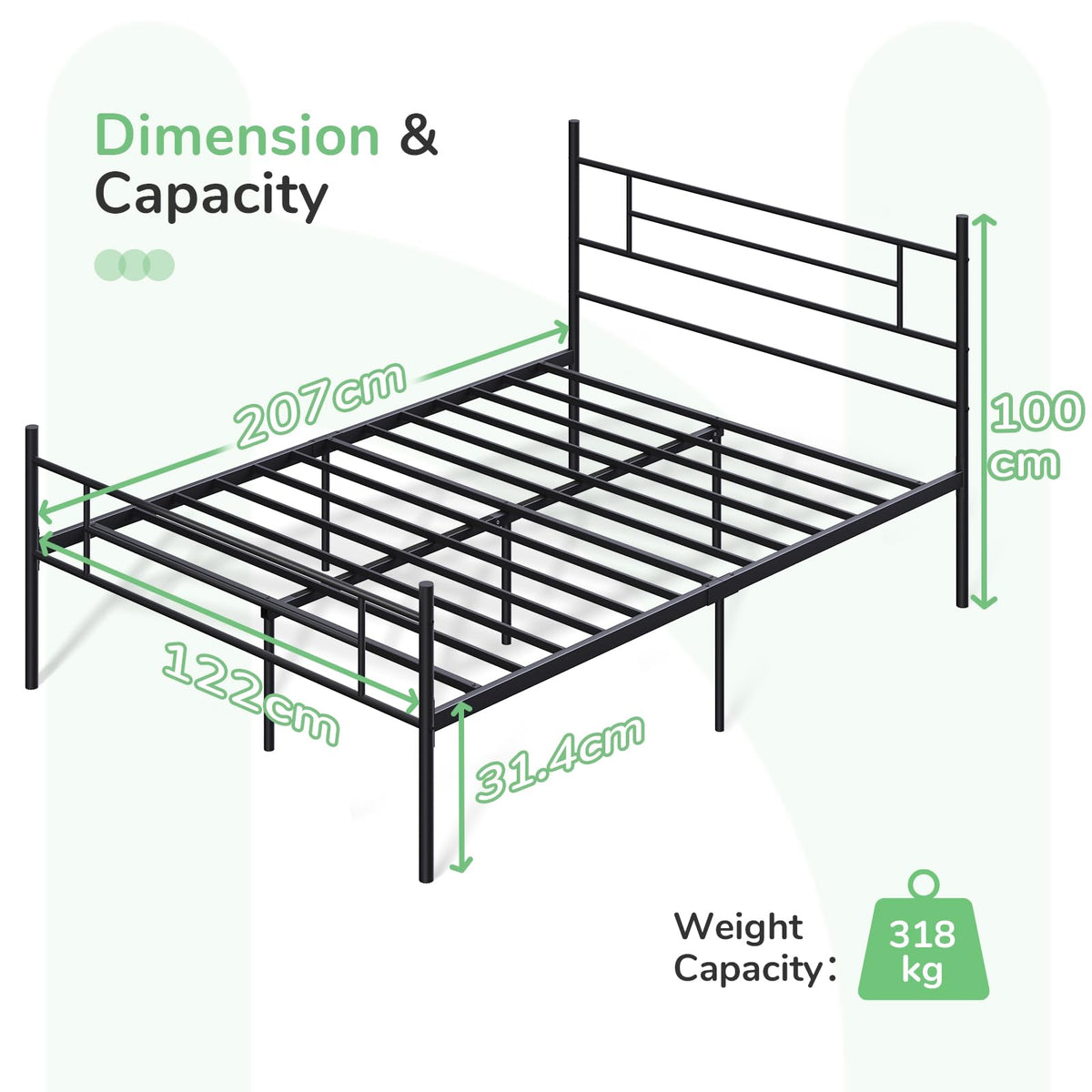 Novilla 30.5cm Metal Bed Frame with Headboard and Footboard, Steel Slat Support, Mattress Foundation Non-Slip Design, Easy Assembly