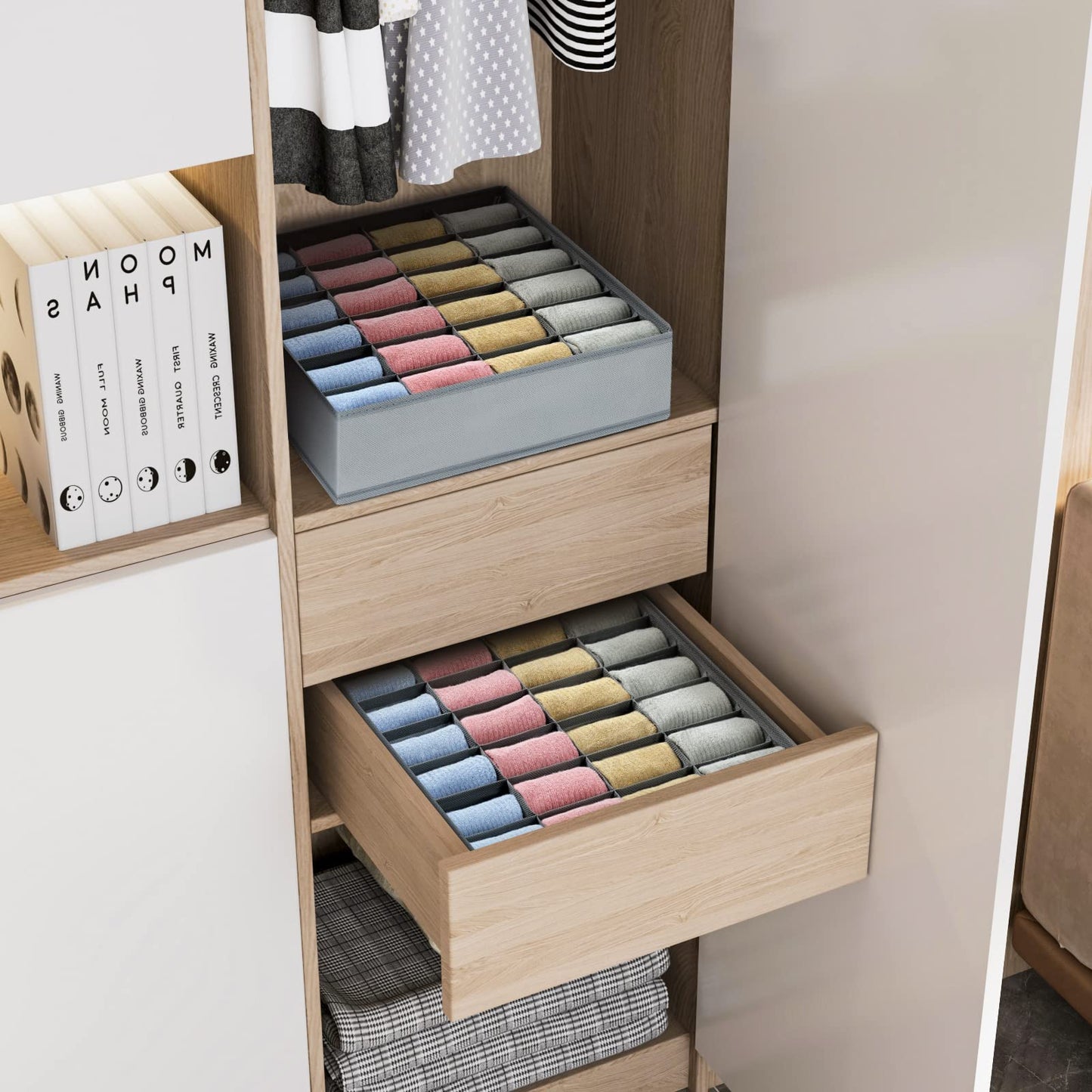 Joyoldelf Drawer Organisers Dividers 2 Packs Wardrobe Organiser, 24 Cell Collapsible Closet Cabinet Organizer Underwear Storage Boxes for Storing