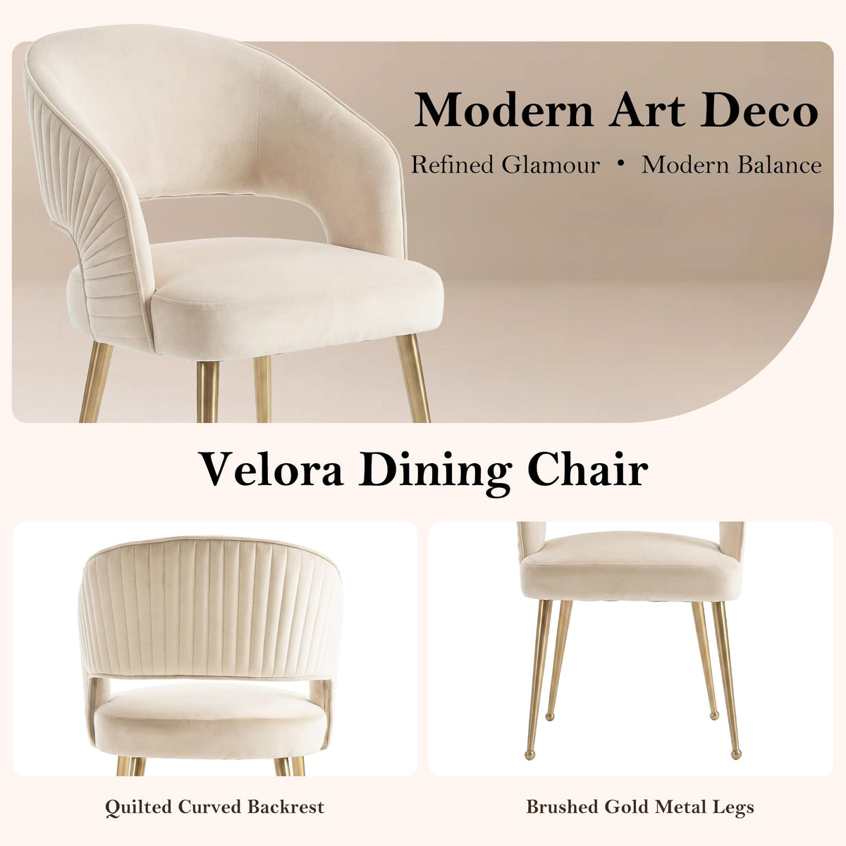 younturn Modern Velvet Upholstered Dining Chairs Set of 2, Comfortable Padded Kitchen Chairs with Armrests