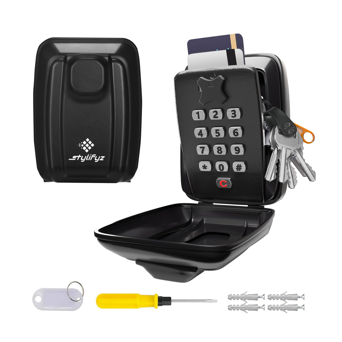 STYLIFYZ Key Safe Wall Mounted Police Approved- 12-Digit Combination Key Lock Box - Waterproof Spare Key Hider -Keysafe Box Outside - Large Capacity