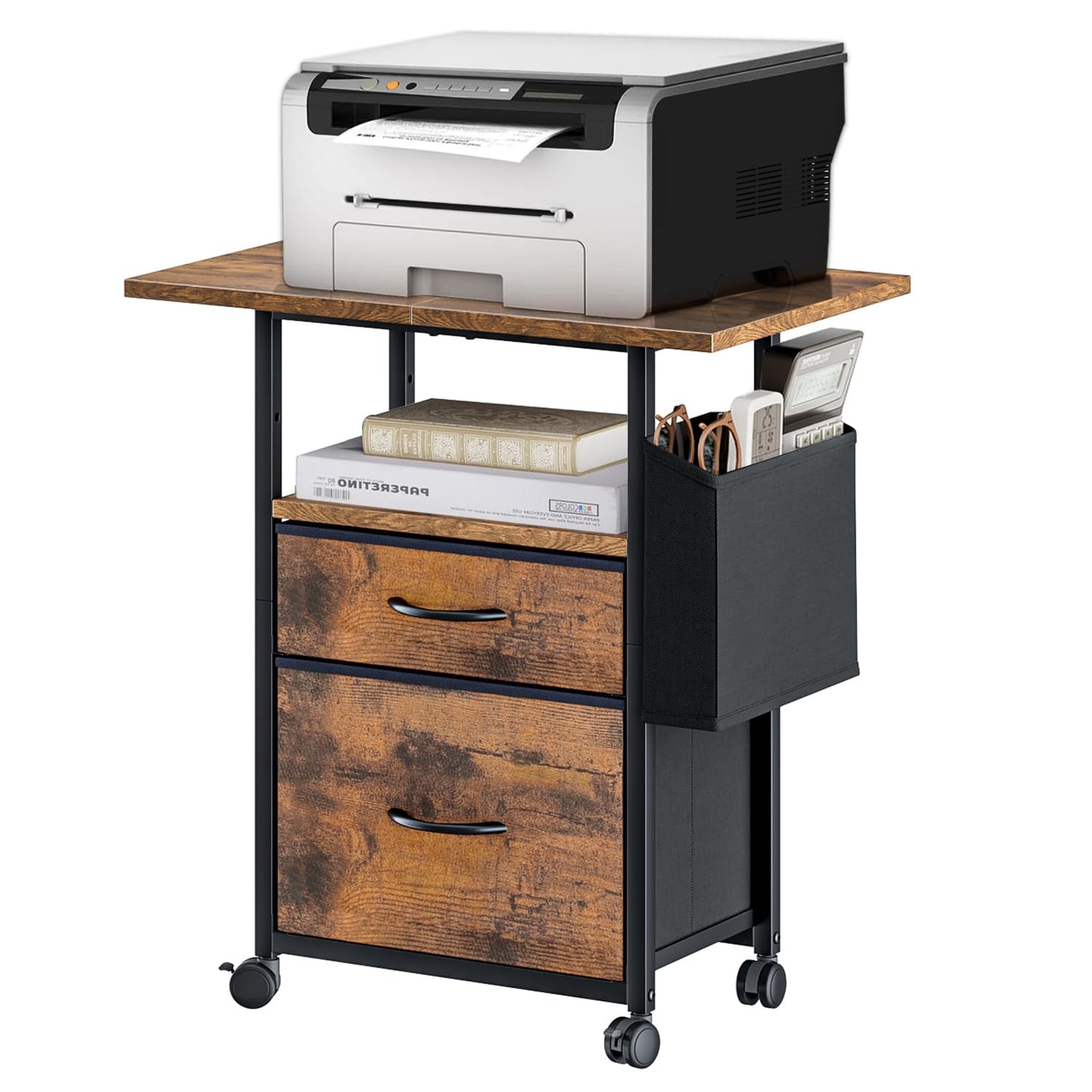 Printer Stand with 2 Fabric Drawers Mobile File Cabinet,End Table On Wheel