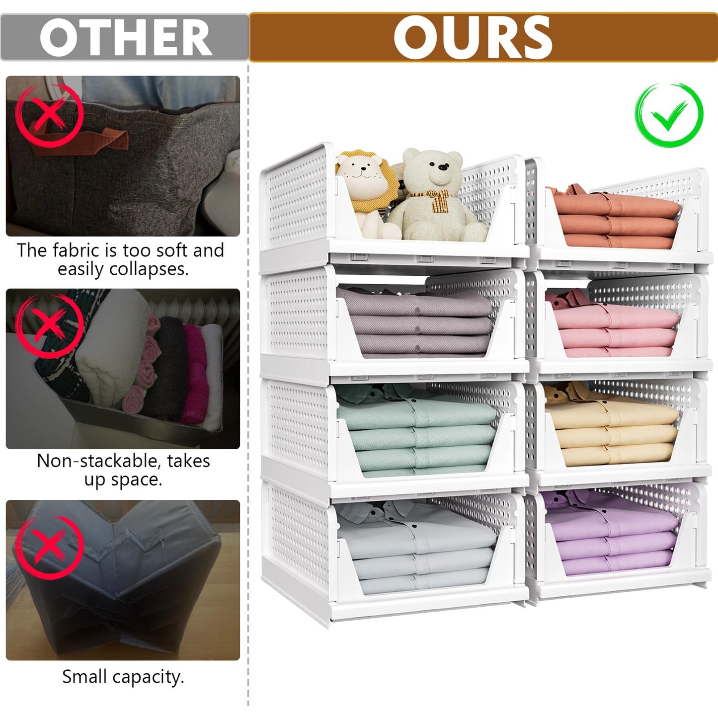 SNSLXH 5 Pack Wardrobe Storage Organiser, Stackable & Foldable Closet Organisers for Bedroom Bathroom Laundry Room Wardrobe Storage, Space-Saving