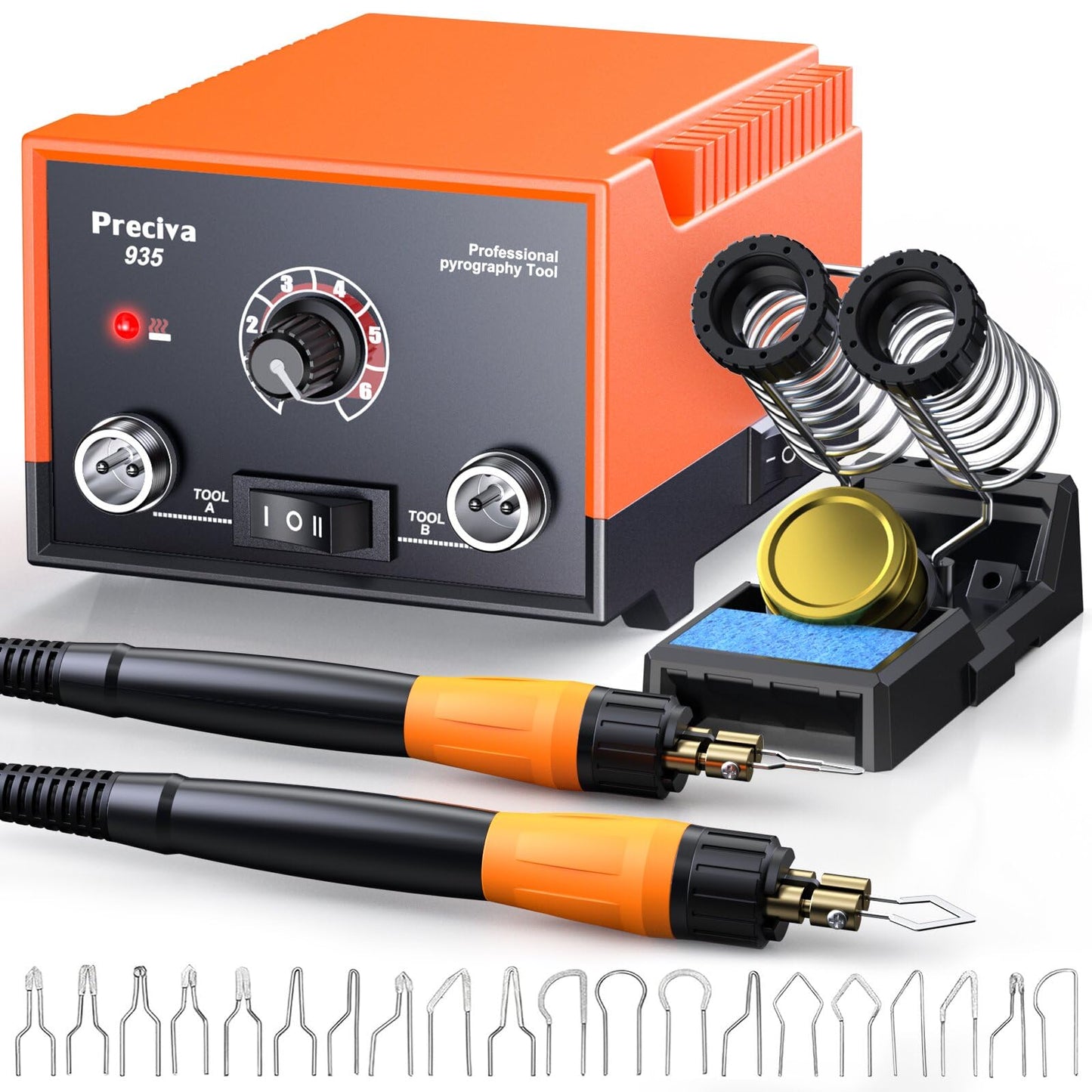 Wood Burning Kit, Preciva 935 Pyrography Wooding Burner Tool Set, 250-750?C Temperature Adjustable Encarving Kit with 2 Pyrographing Pen, 20 Soldering