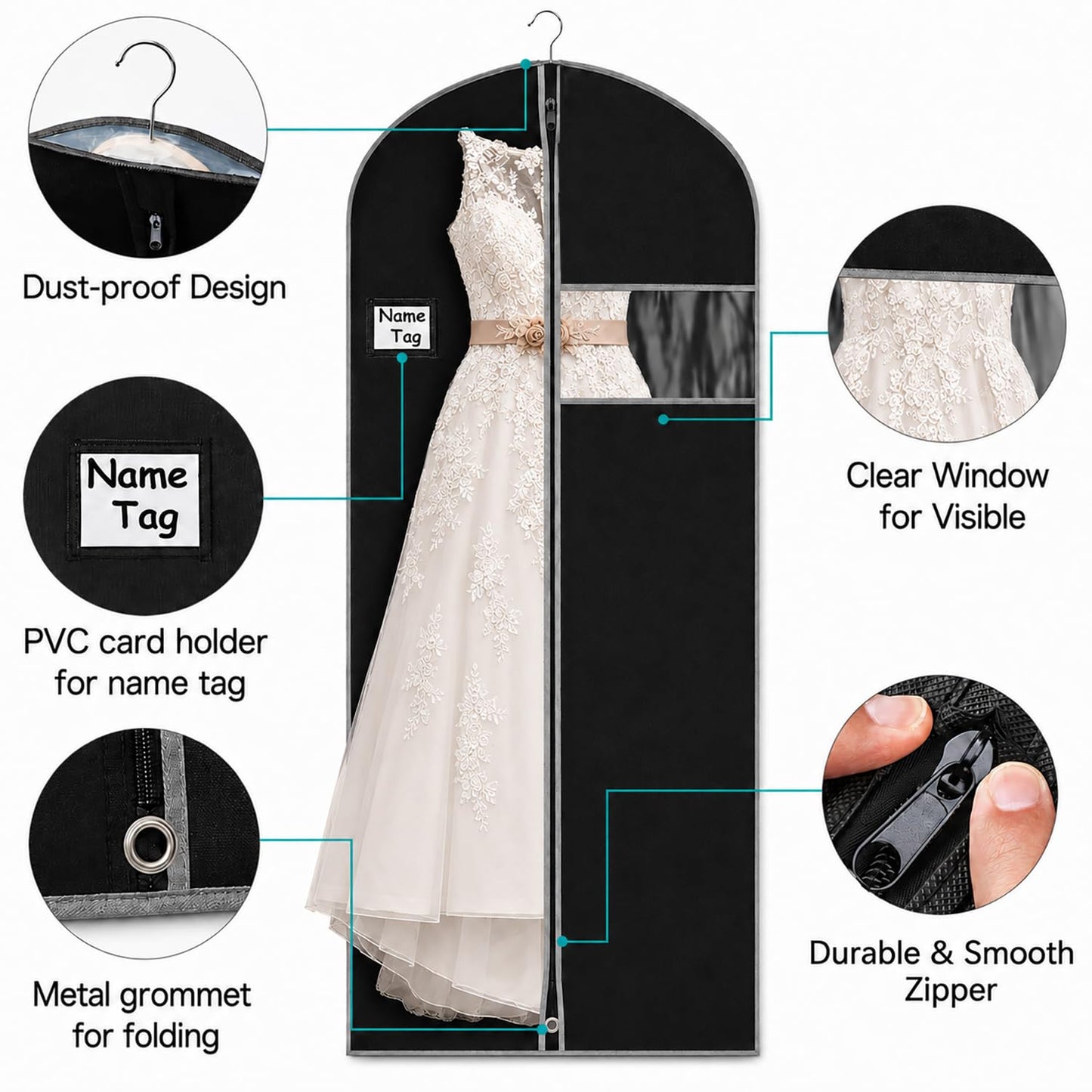 Dress Bag Covers Long, URMI Breathable 60 x 183cm (3 PCS) Hanging Wedding Dress Bridesmaid Dress Bags for Gowns Prom Bridal Garment Bags with Clear