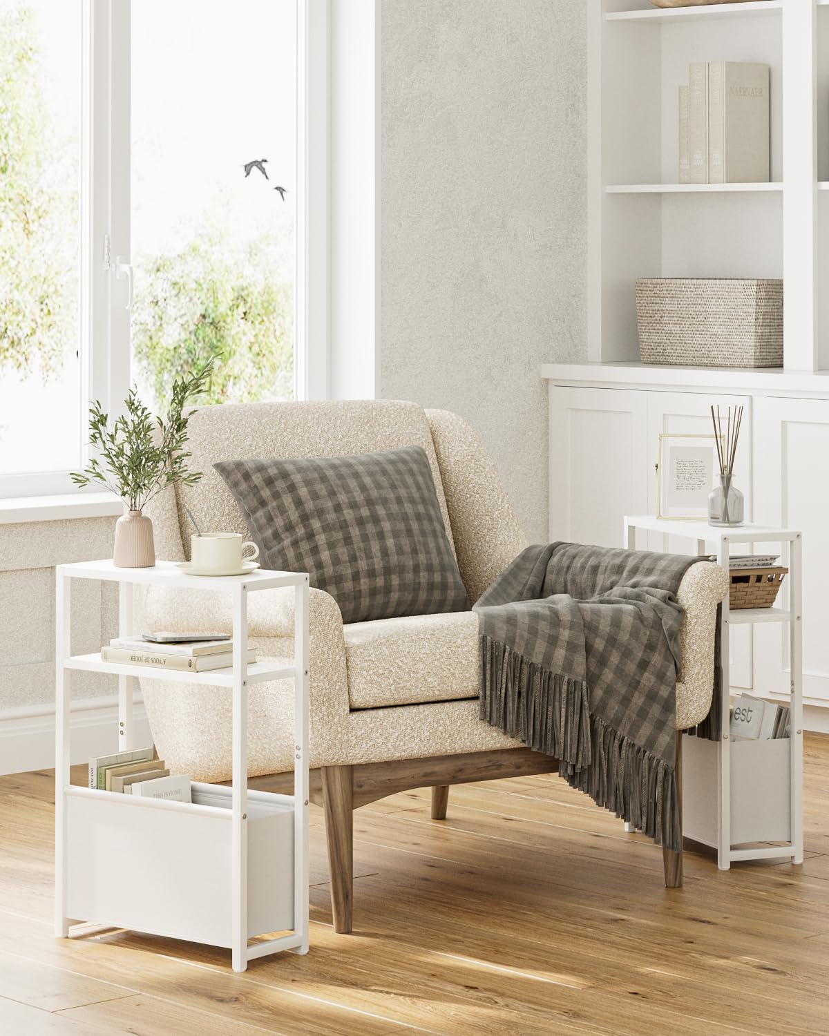 Apetaccat Narrow Side Table for Small Spaces, Small End Table with Storage Basket, Slim Bedside Table for Bedroom