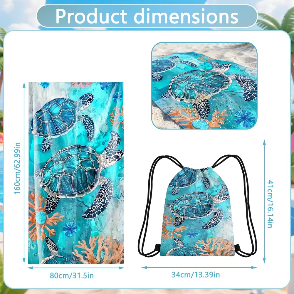 ZPSOSPZ Turtle Beach Towel and Bag Set– Quick Dry Adult Kids Towel