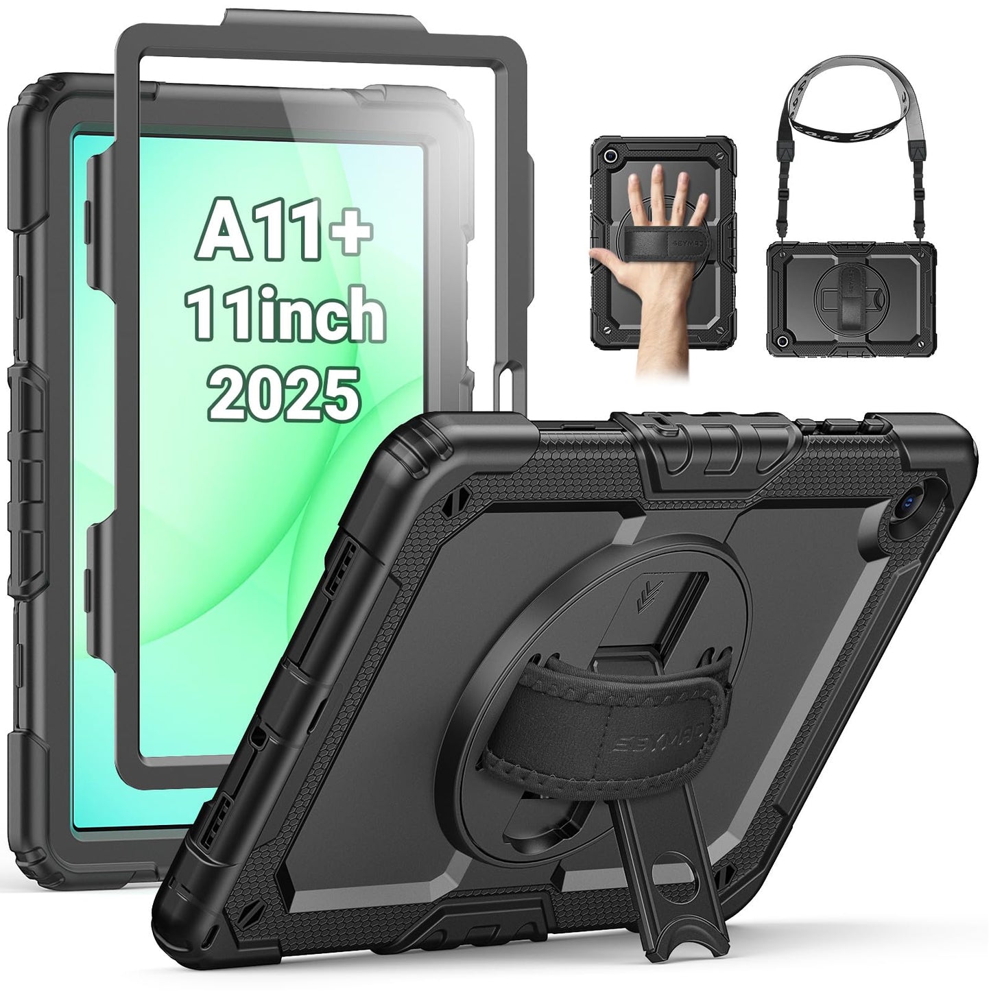 SEYMAC Case for Samsung Galaxy Tab A11 Plus (2025) 11 inch, Shockproof Protective for Galaxy A11+ Tablet Case With Screen Protector/ 360? Rotating