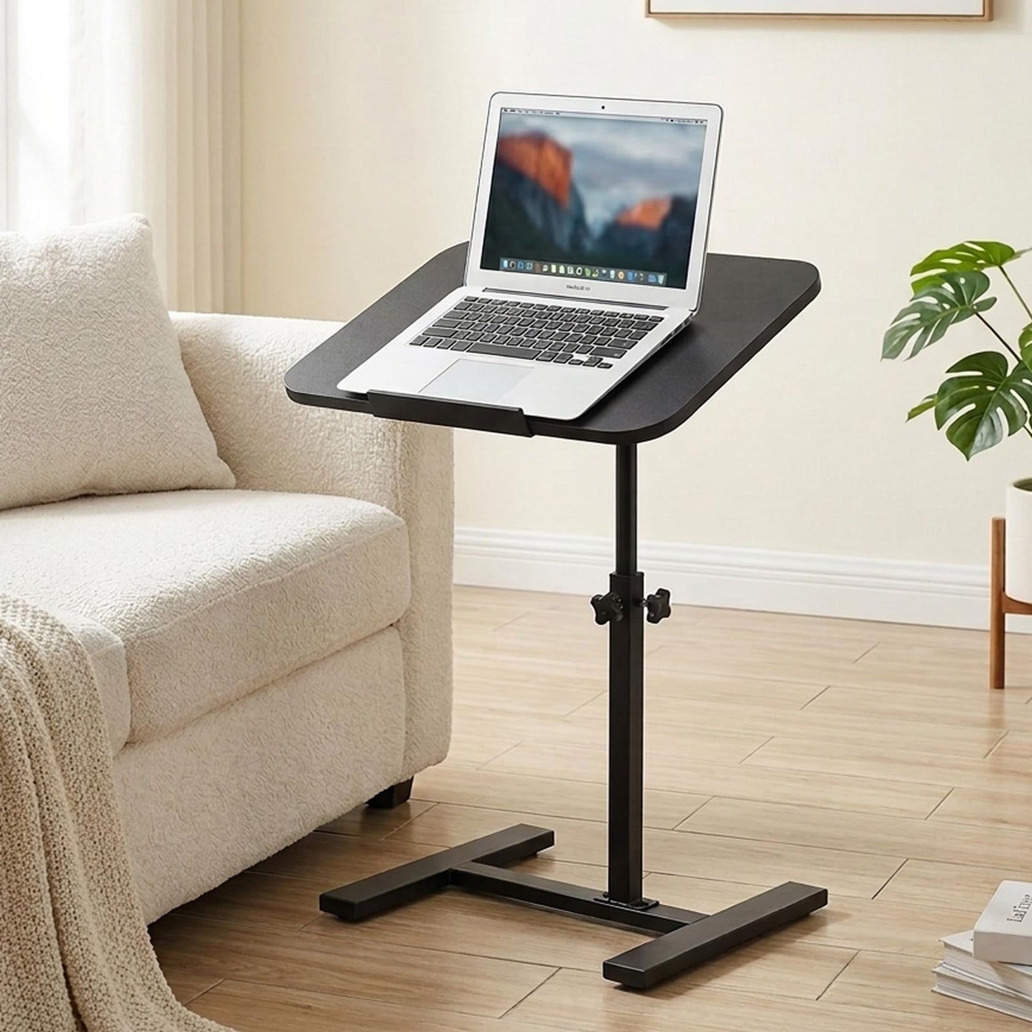 Simcat C Shaped Side Table Adjustable Height,360°Swivel Overbed Table, Top Tilting Laptop Stand Tray Tables with Wheels
