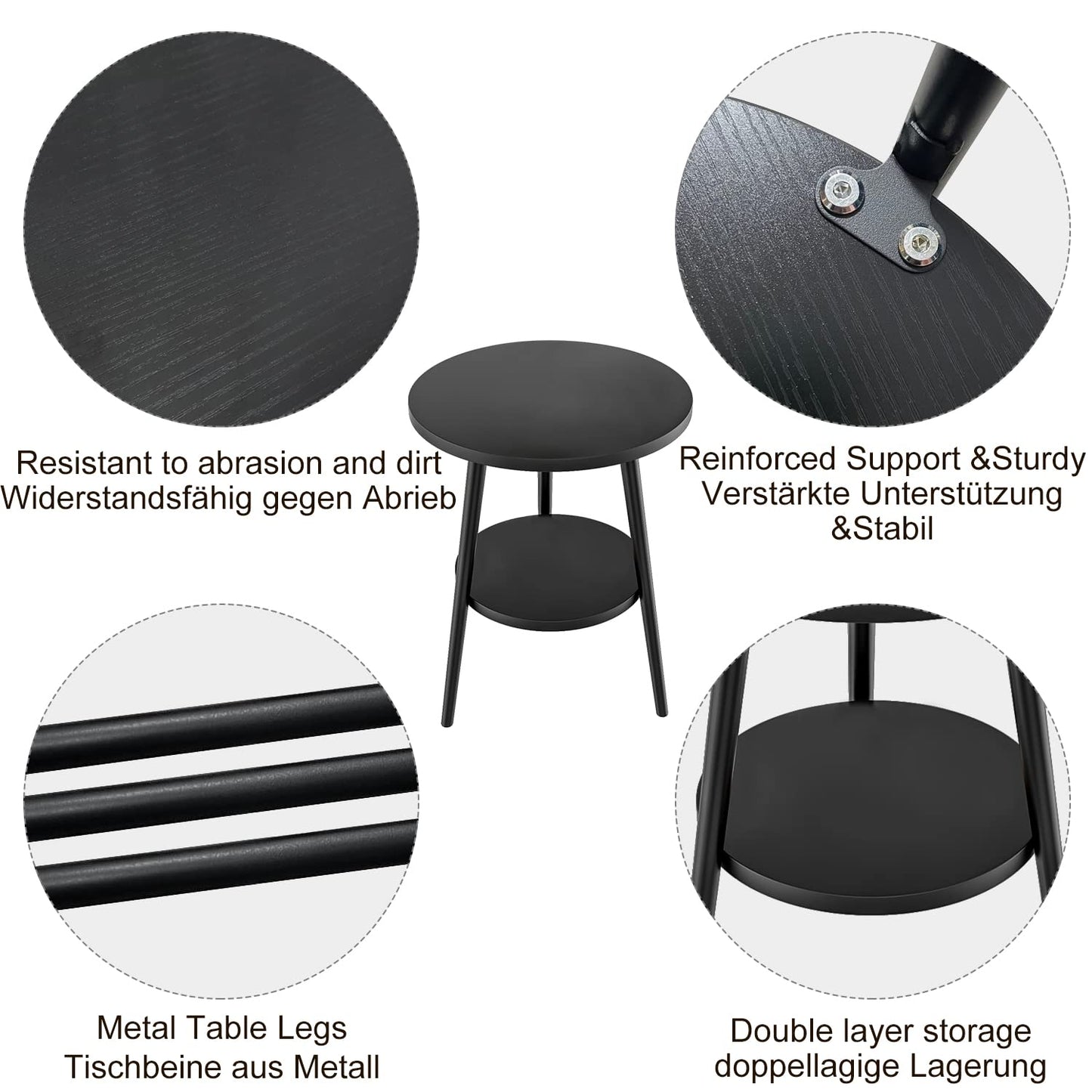 KZOBYD Round Side Table, 2 Tier End Tables With Round Wooden Top, 38 x 55cm