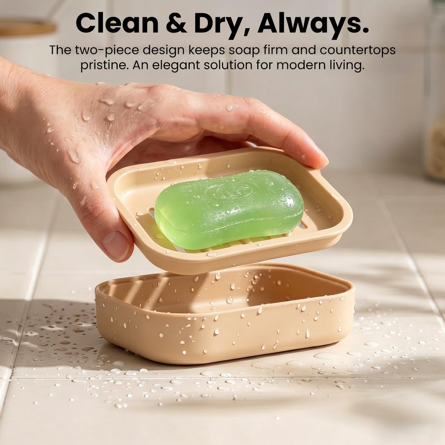 2PCS Double-tiered Soap Dish with Drainage, Moisture- and Mould-Resistant, Minimalist Soap Holder, Removable for Easy Cleaning