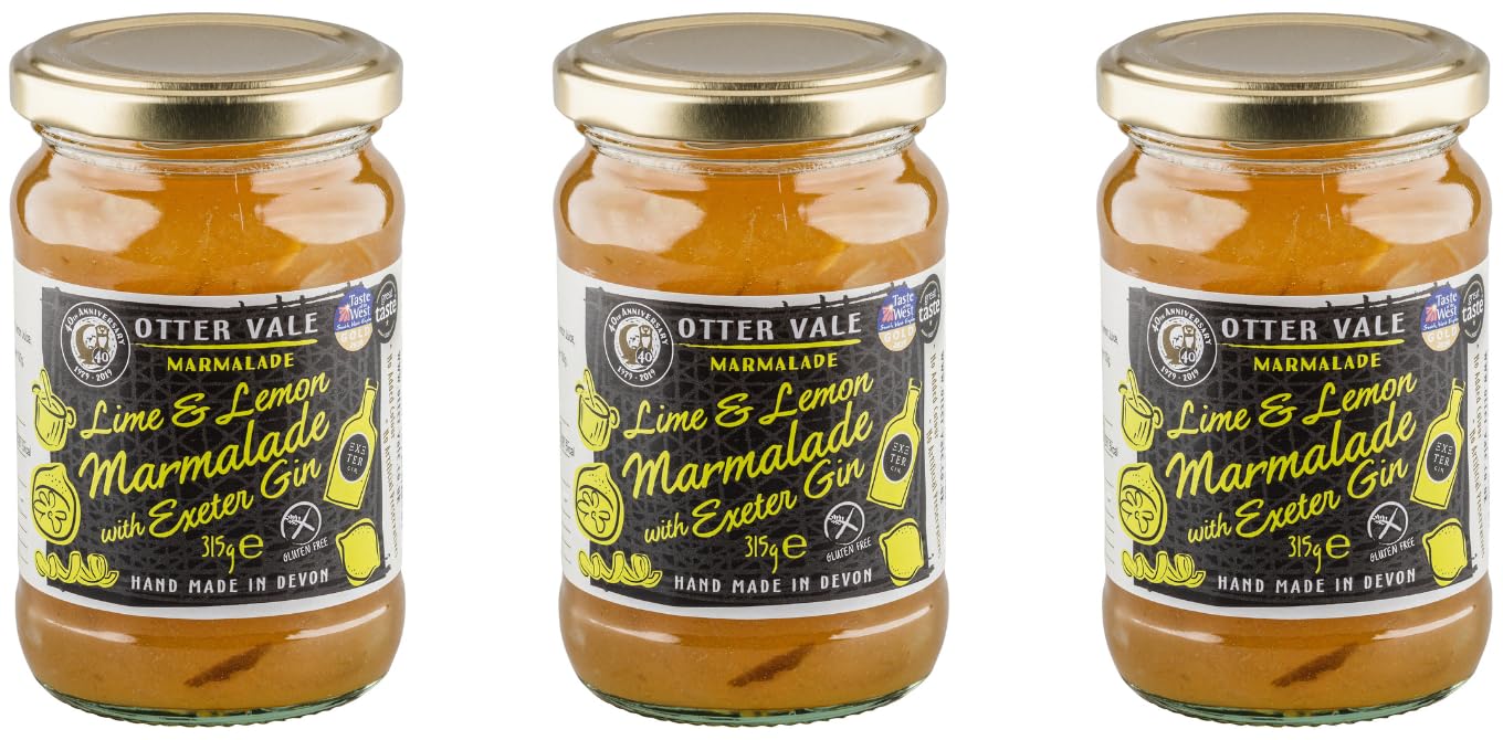 Otter Vale - Lime & Lemon Marmalade with Exeter Gin, mix of tangy lime and lemon with generous splash of local gin, hand-made in Devon, gluten-free,