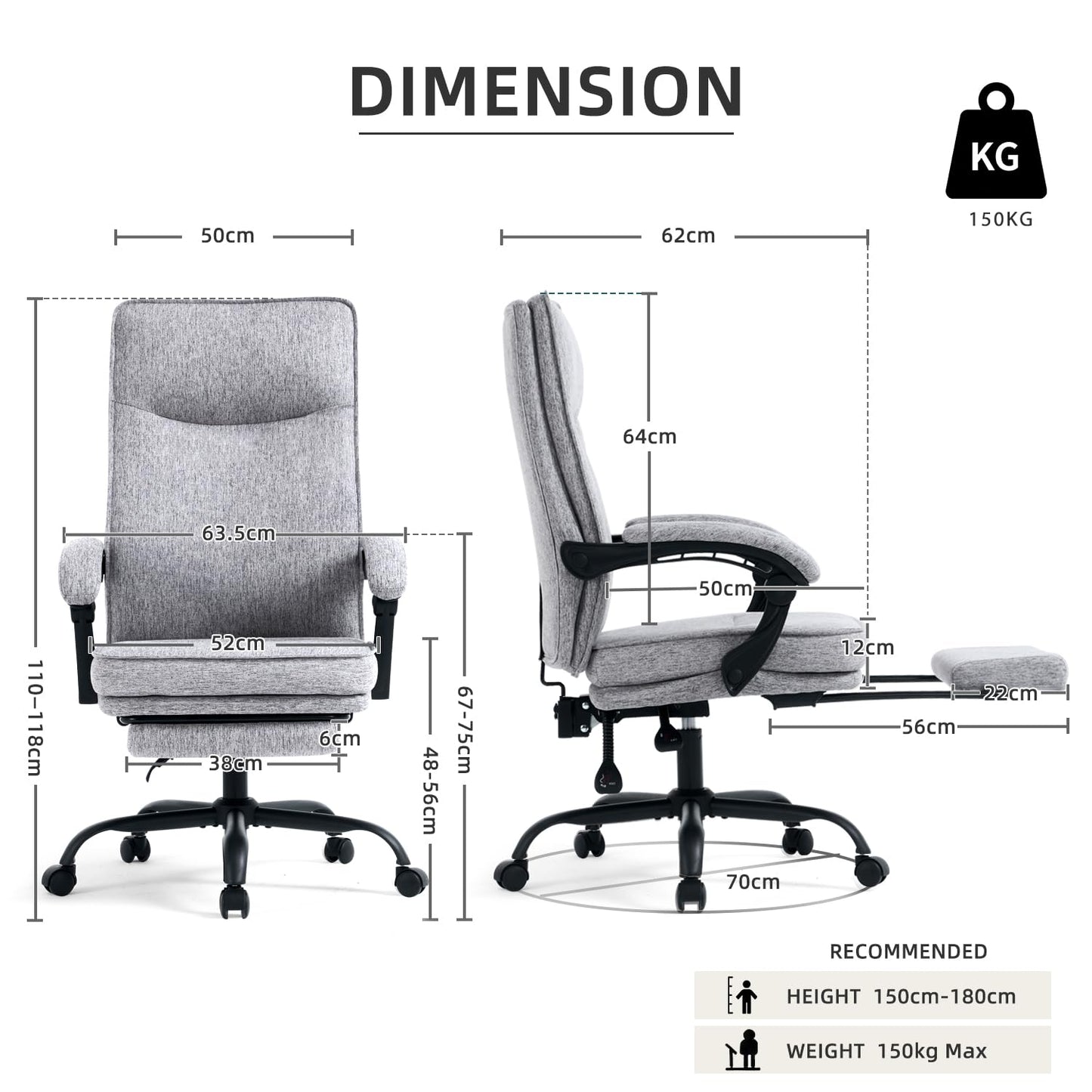 MZLEE Office Chairs for Home, Ergonomic Office Chair with Footrest, 90-135° Recline