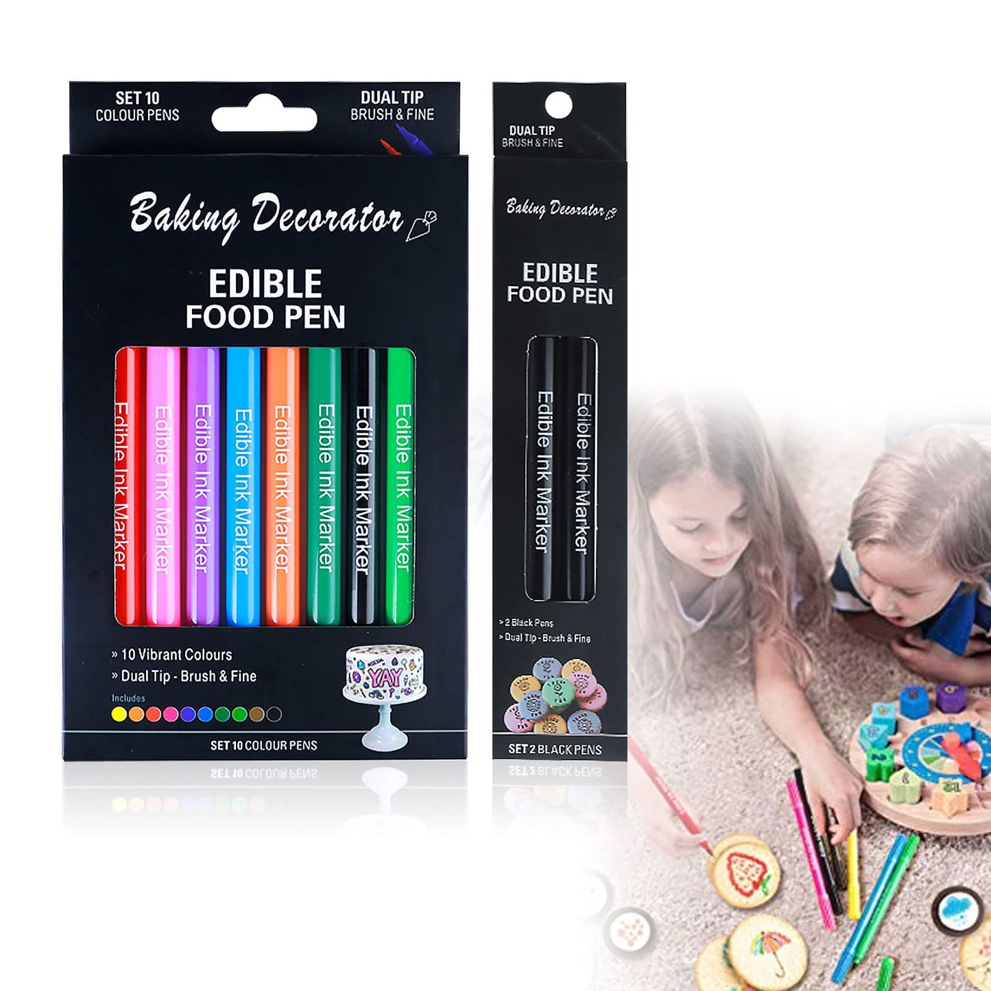 12 Pieces Food Colouring Pens, 10 Colours, Dual Tip Colouring Edible Marker Pen, DIY Colour Easter Eggs Christmas Birthday for Decorating, Cake