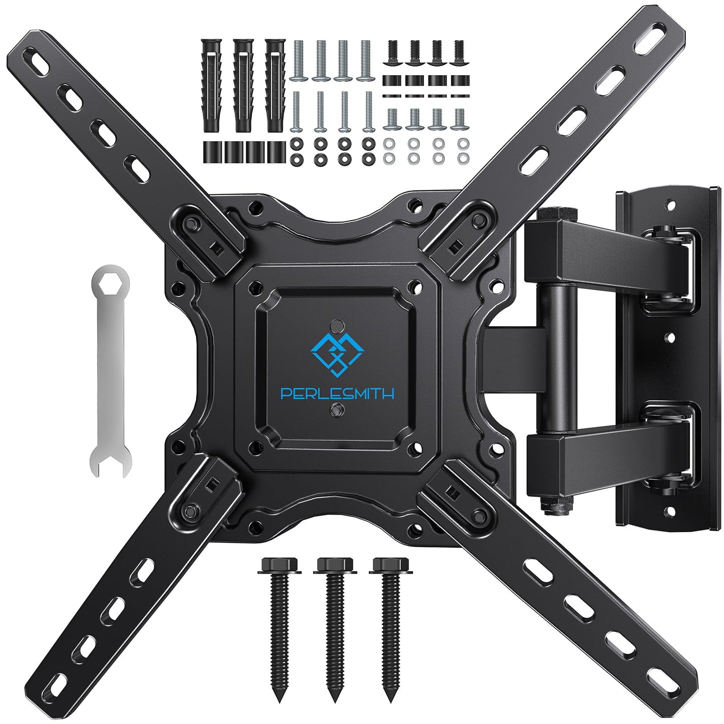 PERLESMITH TV Wall bracket for most 26-60 inch Plasma & Curved TV up to 35kg, Universal TV Bracket Wall Mount with Tilt Swivel Extension, Max VESA