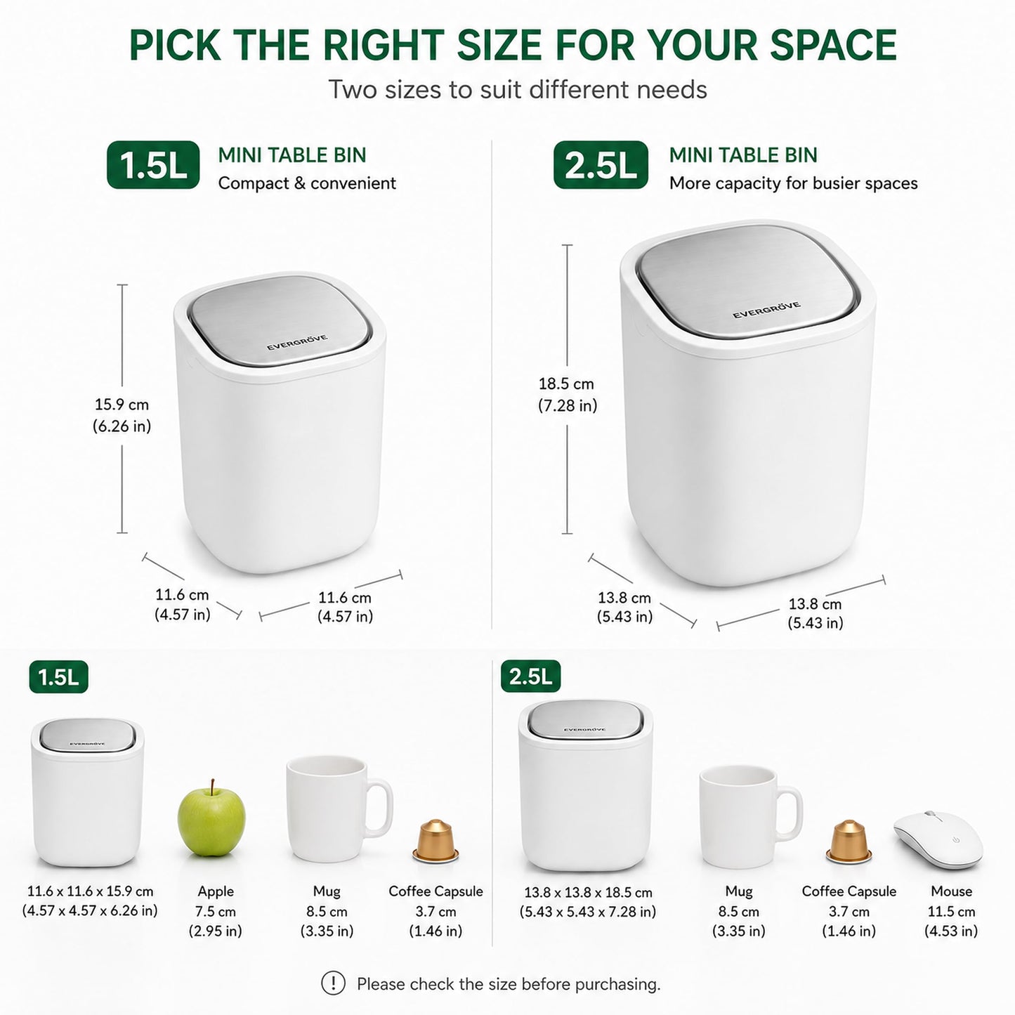 EverGrove Mini Table Bin,Desktop Trash Can (Arctic White, 1.5, Litres)