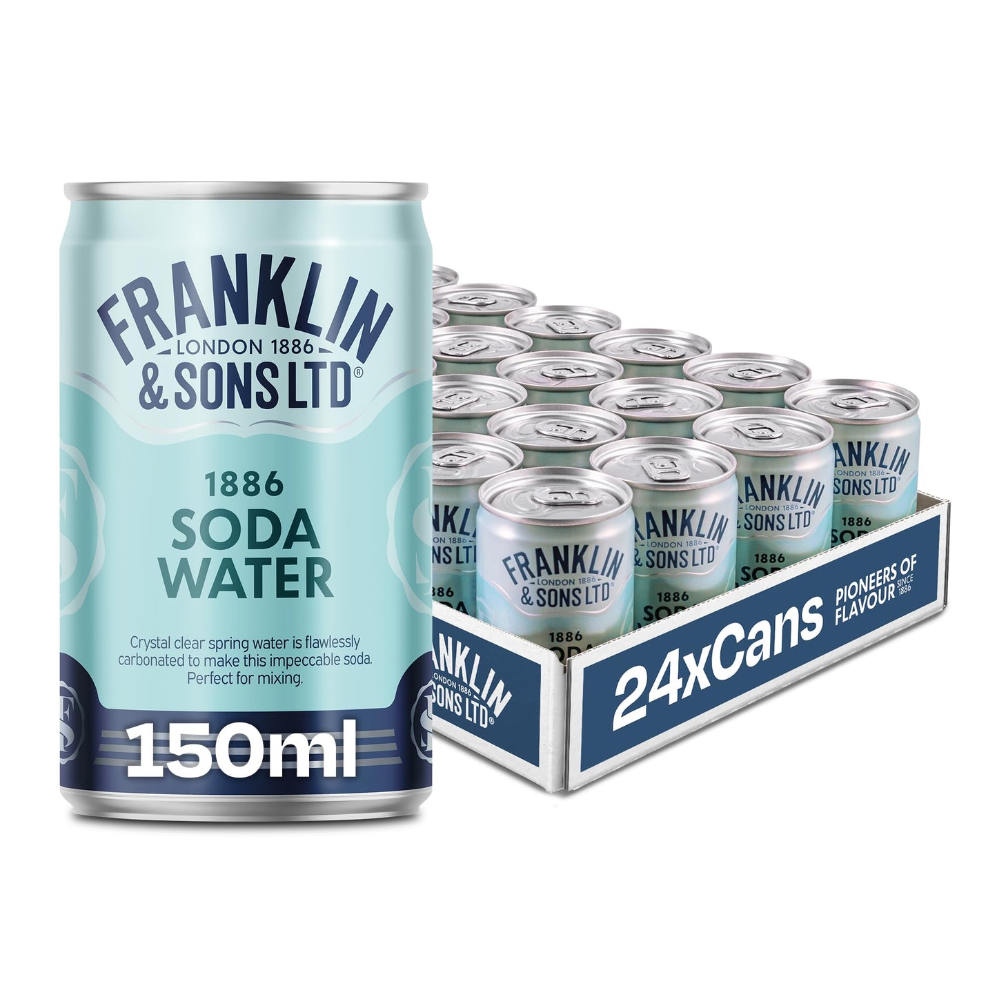 Franklin & Sons Premium 1886 Soda Water | 24 x 150ml Can Case | Zero Sugar Traditional Recipe | Founded 1886 | Sharp And Crisp | Fresh taste | Fizzier
