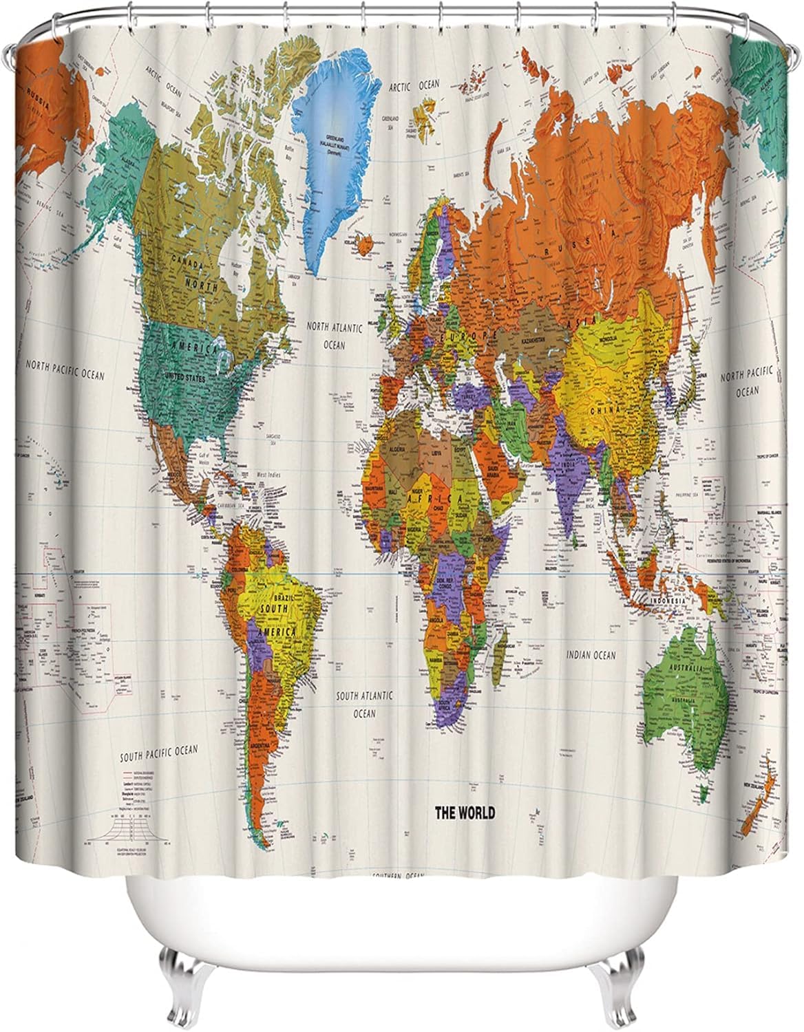 LIVETTY World Map Bathroom Shower Curtains Fabric Shower Curtain Waterproof Curtains for Bathroom Quick-Drying Kitchen Curtains Machine Washable with