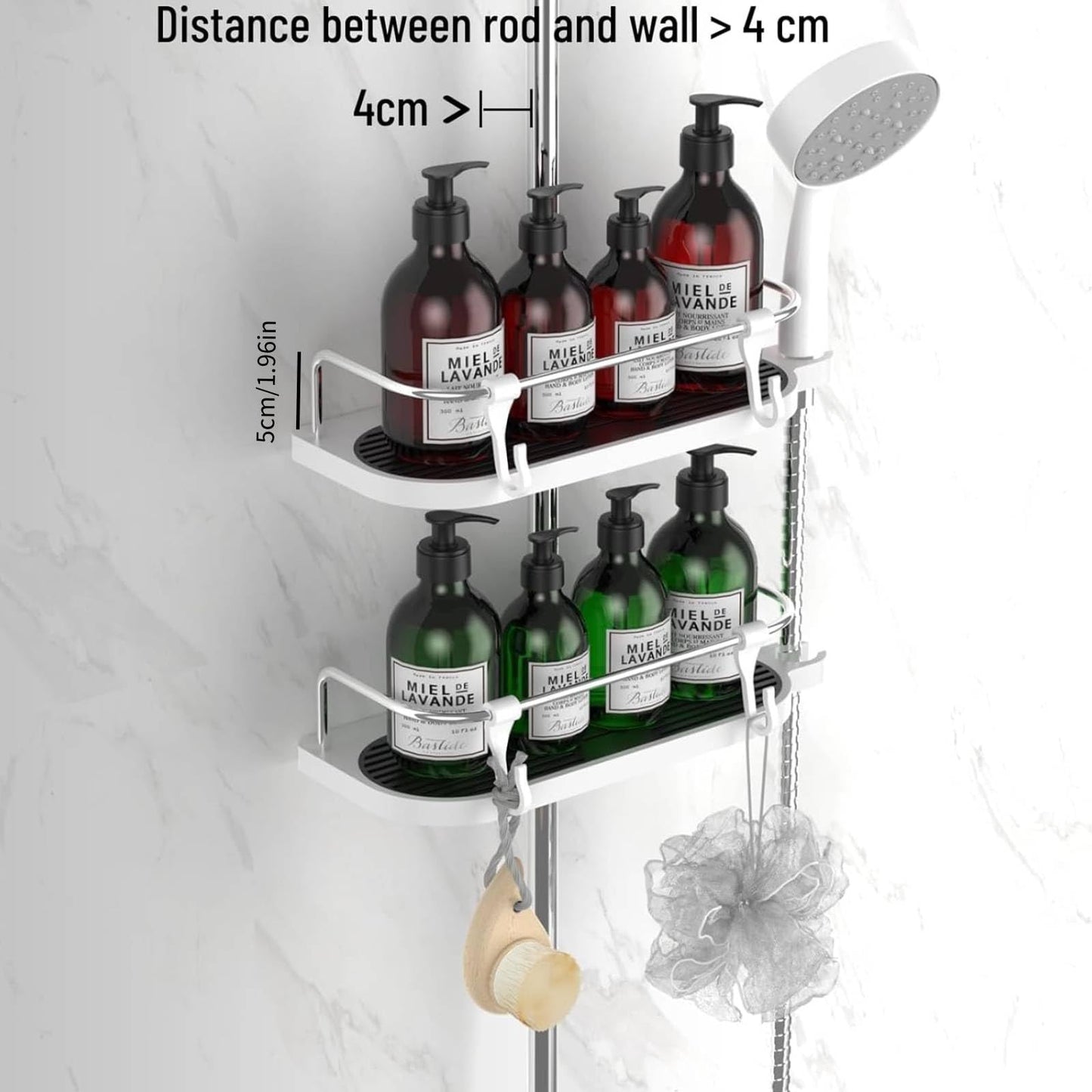 Hawsam 2PCS Shower Caddy No Drill for Shower Rail,Adjustable 18-25mm Rail