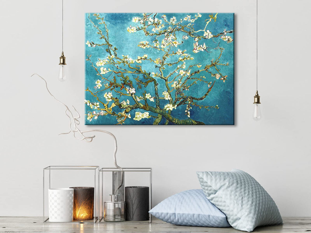 Wieco Art Almond Blossom Canvas Print Wall Art by Van Gogh Blue Flowers on Canvas Art for Living Room Bedroom Home Decor Office Decorations