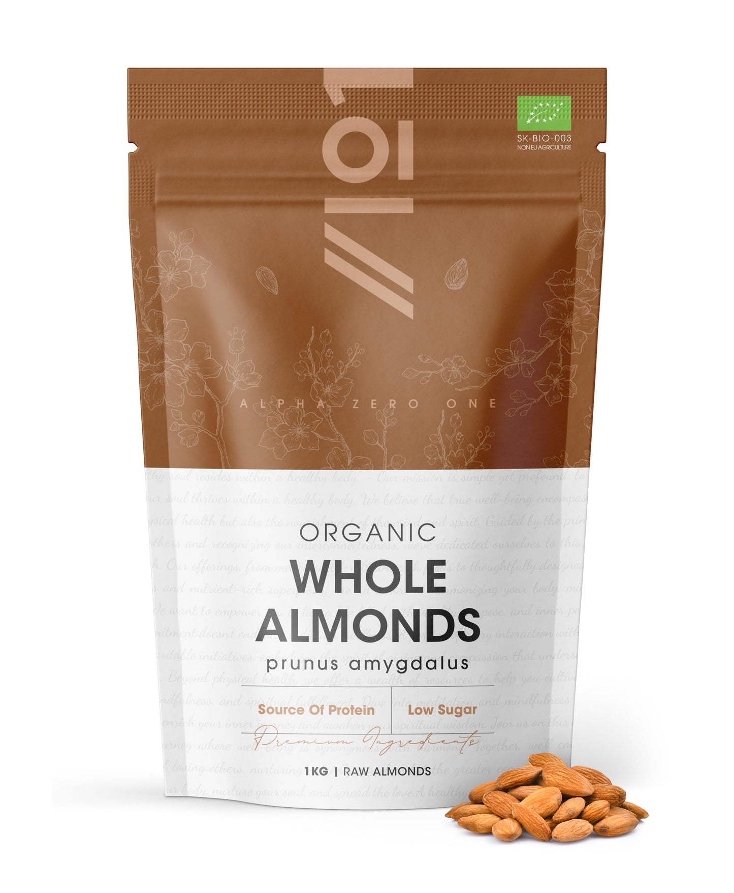 Organic Raw Whole Almonds 1kg - 100% Pure Spanish Raw Almonds - By Alpha01