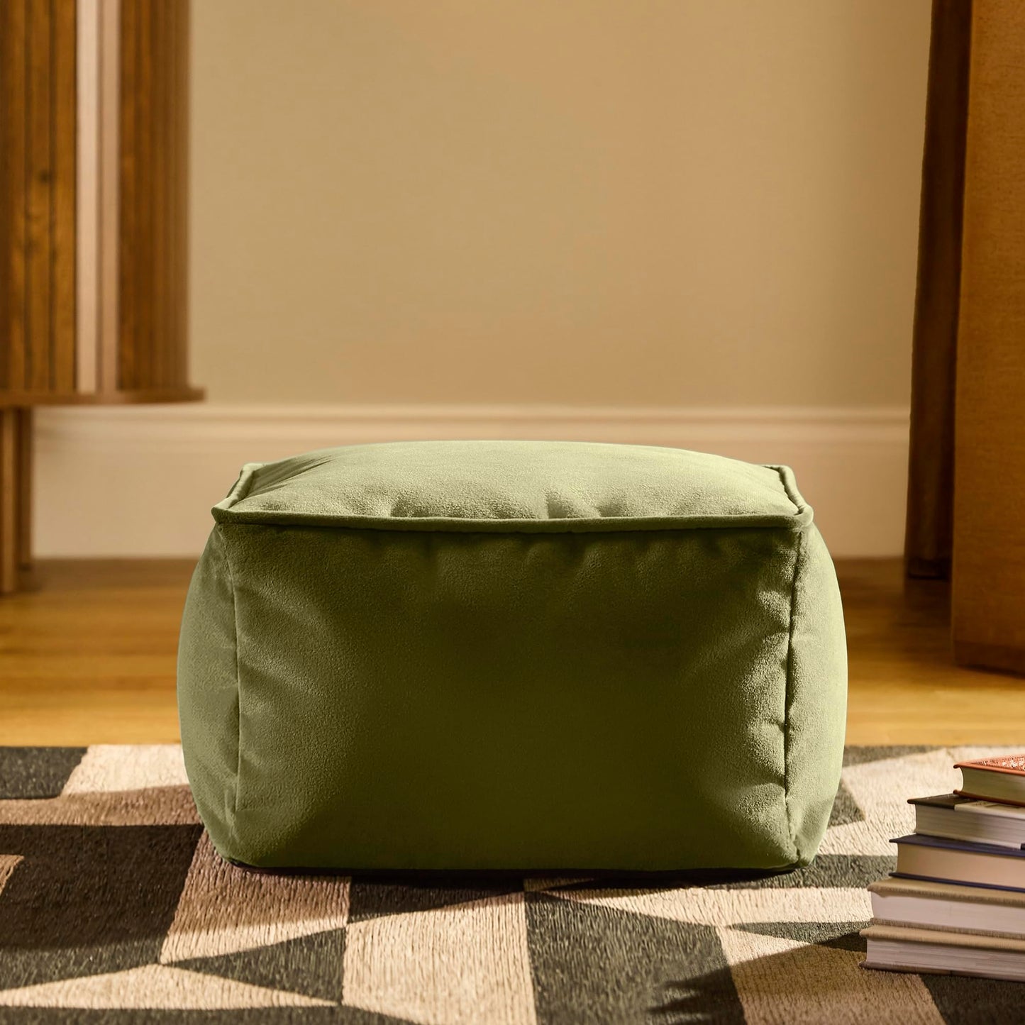 icon Amara Velvet Small Bean Bag Footstool with Filling Included, Green