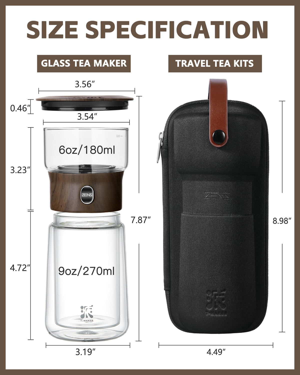 ZENS Modern Solo Tea Infuser Teapot, Smart One Touch Drip Tea Pot for Loose Tea Diffusers, Small Glass Gongfu Teapot with 270ml Insulated Cup and