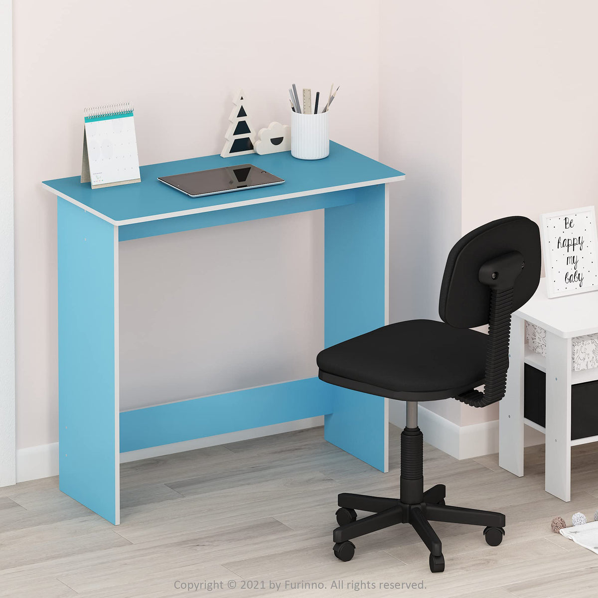 Furinno Simplistic Computer Desk, Study Desk, Writing Desk, Light Blue/White,39.1 (D) x 79.5 (W) x 75.7 (H) cm