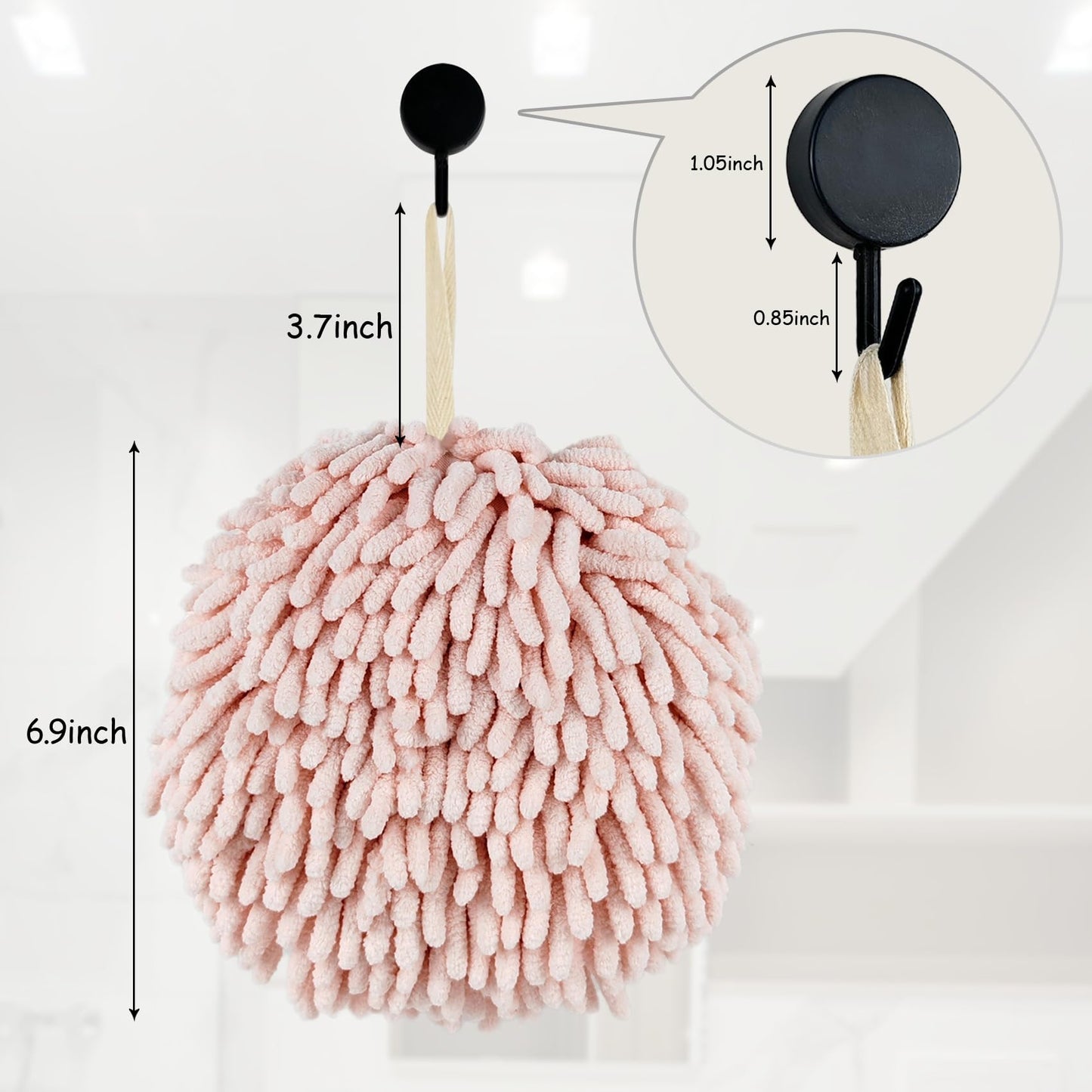 Fuzzy Ball Hand Towels, Set of 2, Chenille Quick Dry, 6.9inch (pink+red)