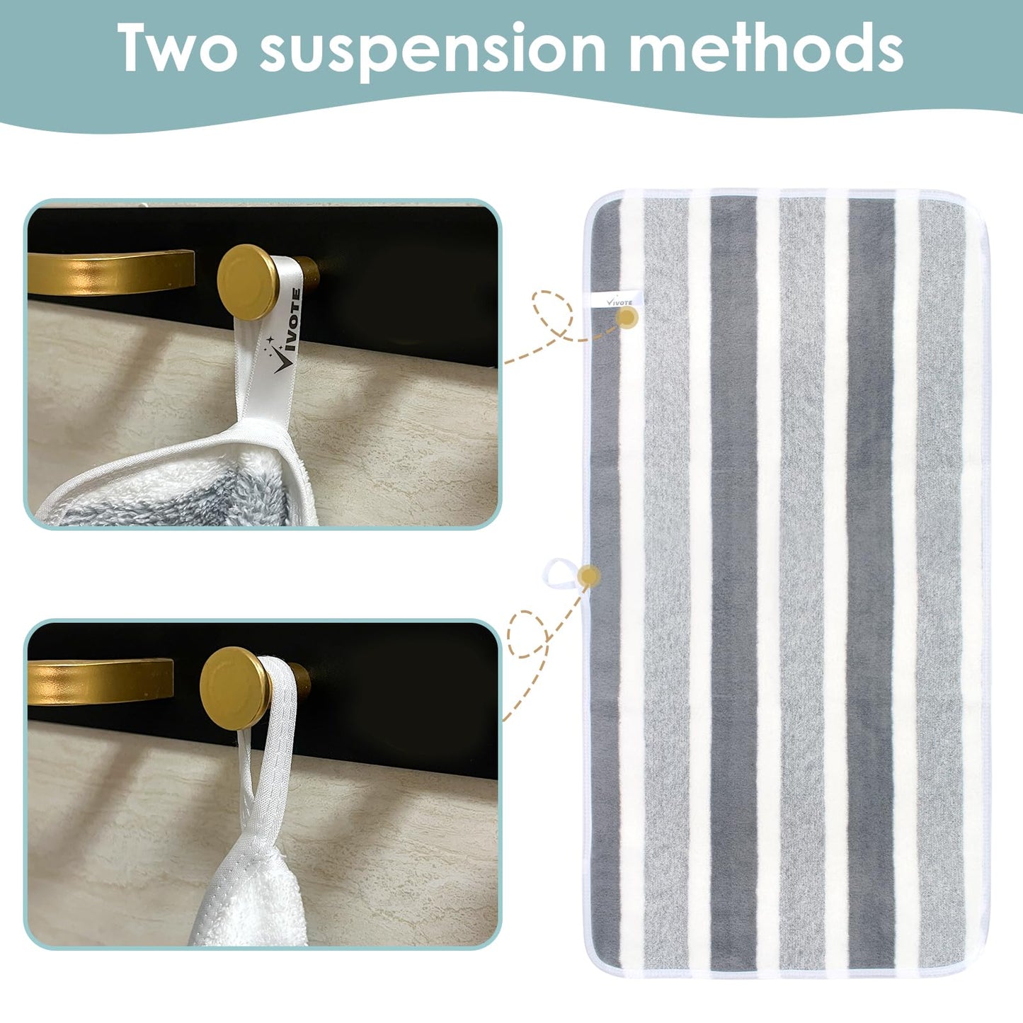 VIVOTE Bathroom Hand Towels Microfibre Hand Towel with Hanging Loop Grey