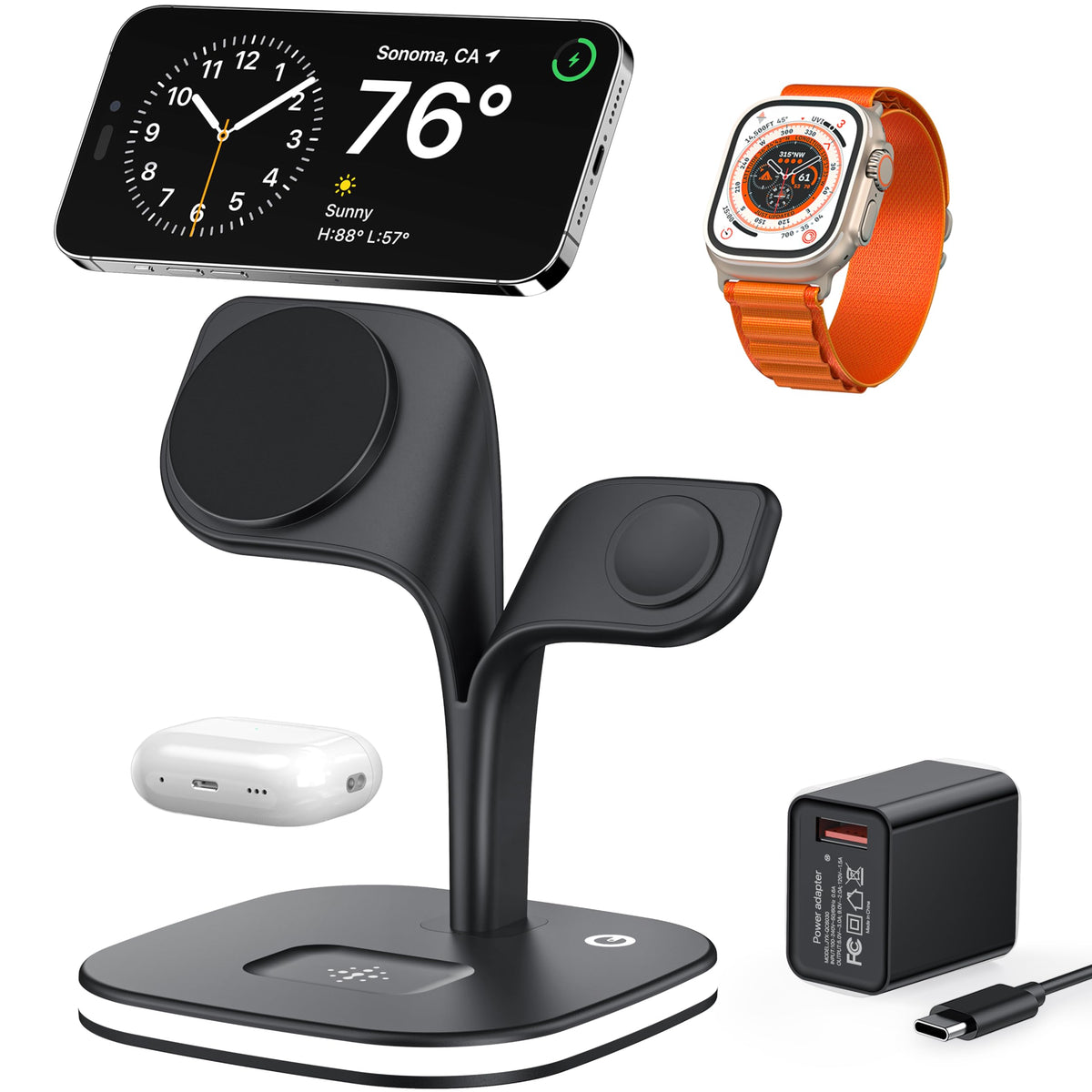 EXW Magnetic Wireless Charger,3 in 1 MagSafe Wireless Charging Station Compatible with iPhone 17/Air/16/15/14/13/12, for Apple Watch and AirPods 3/2/