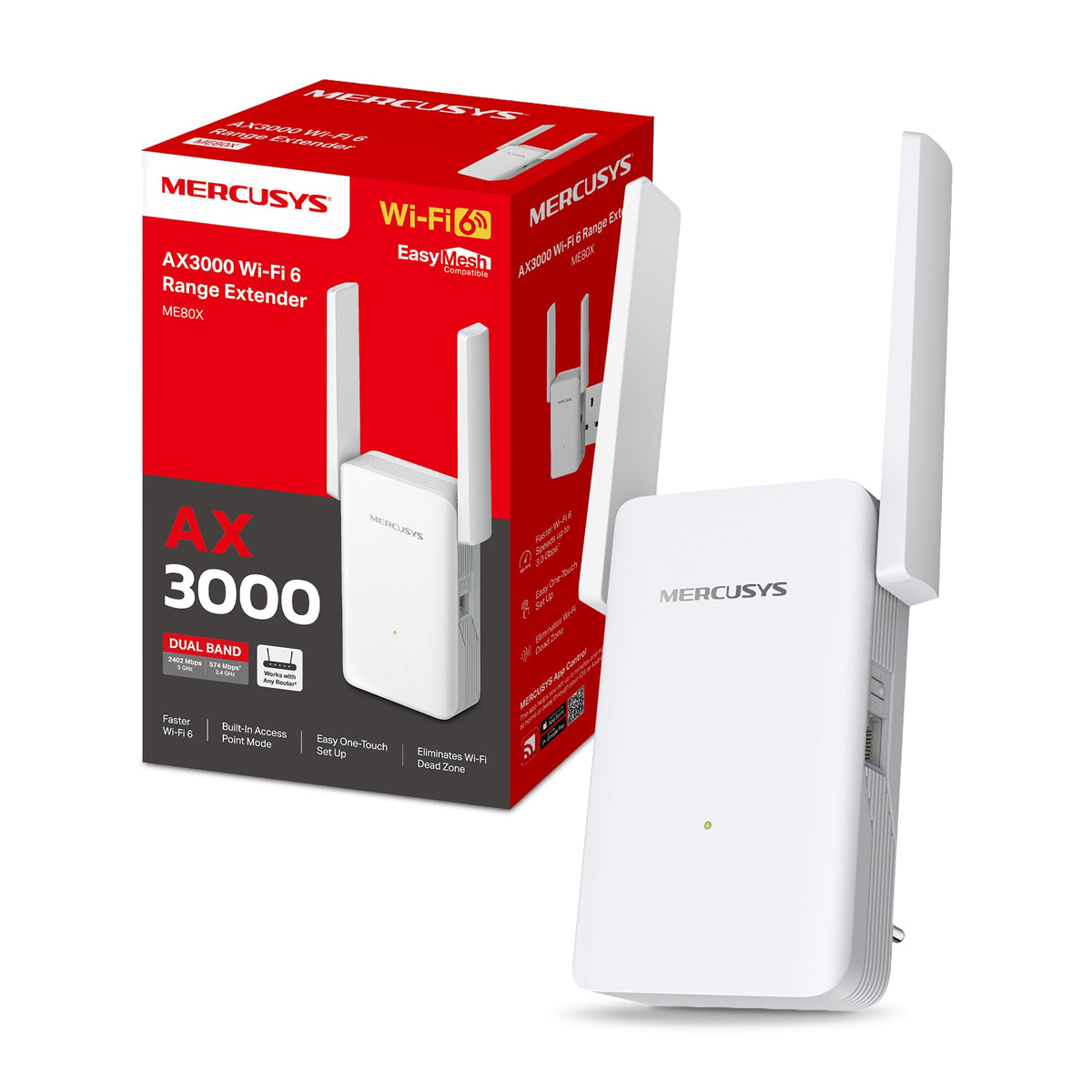 Mercusys ME80X AX3000 WiFi 6 Internet Booster with 2 Adjustable High-Gain Antennas, WiFi Exender Booster, TP link Wifi Extender,Gigabit Wired