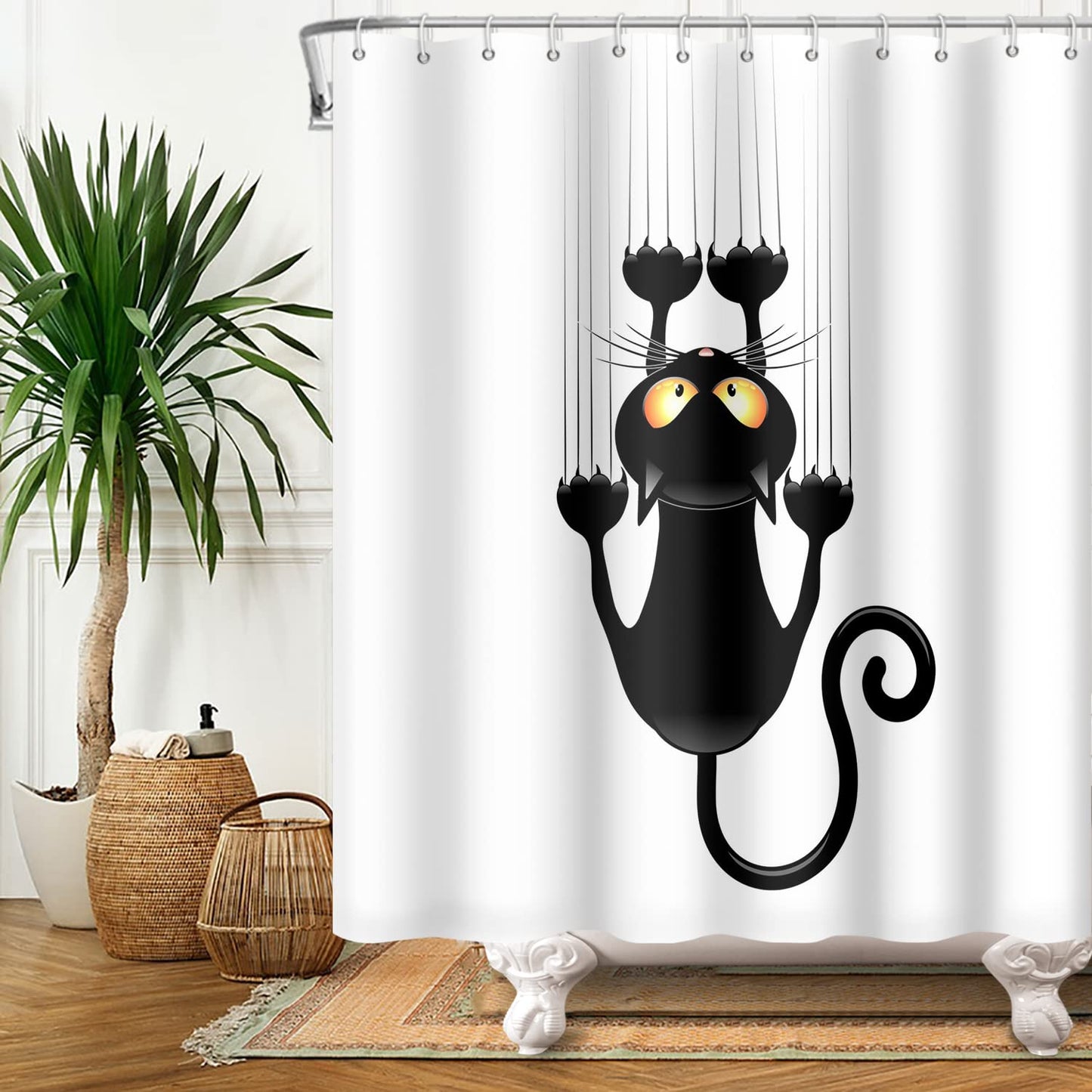 SDOTPMT 152x183cm Black Cat with Sharp Paws Shower Curtain Cute Funny Cat Kitty Bath Curtain White Background Bathtub Curtain for Child Bathroom