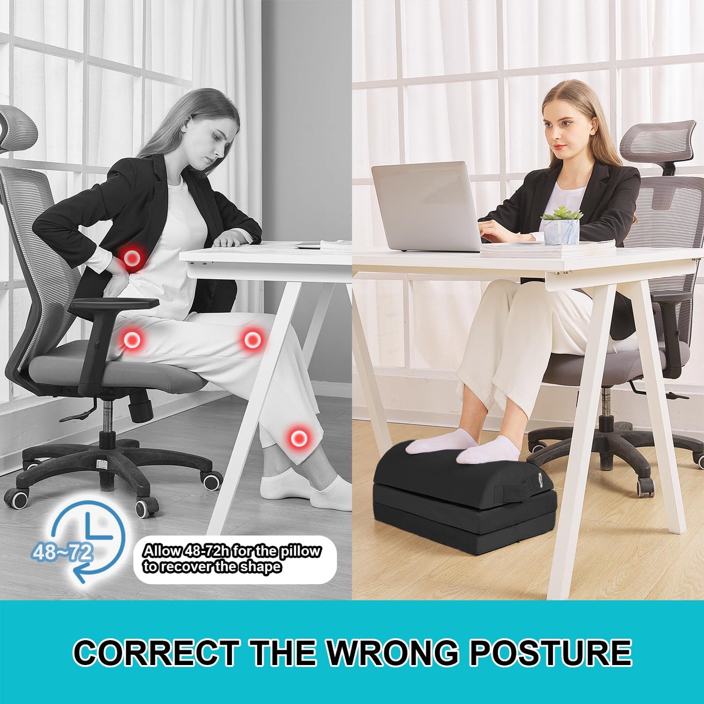 TokSay Under Desk Foot Rest, 3 Adjustable Heights, Foam Foot Stool (Black)