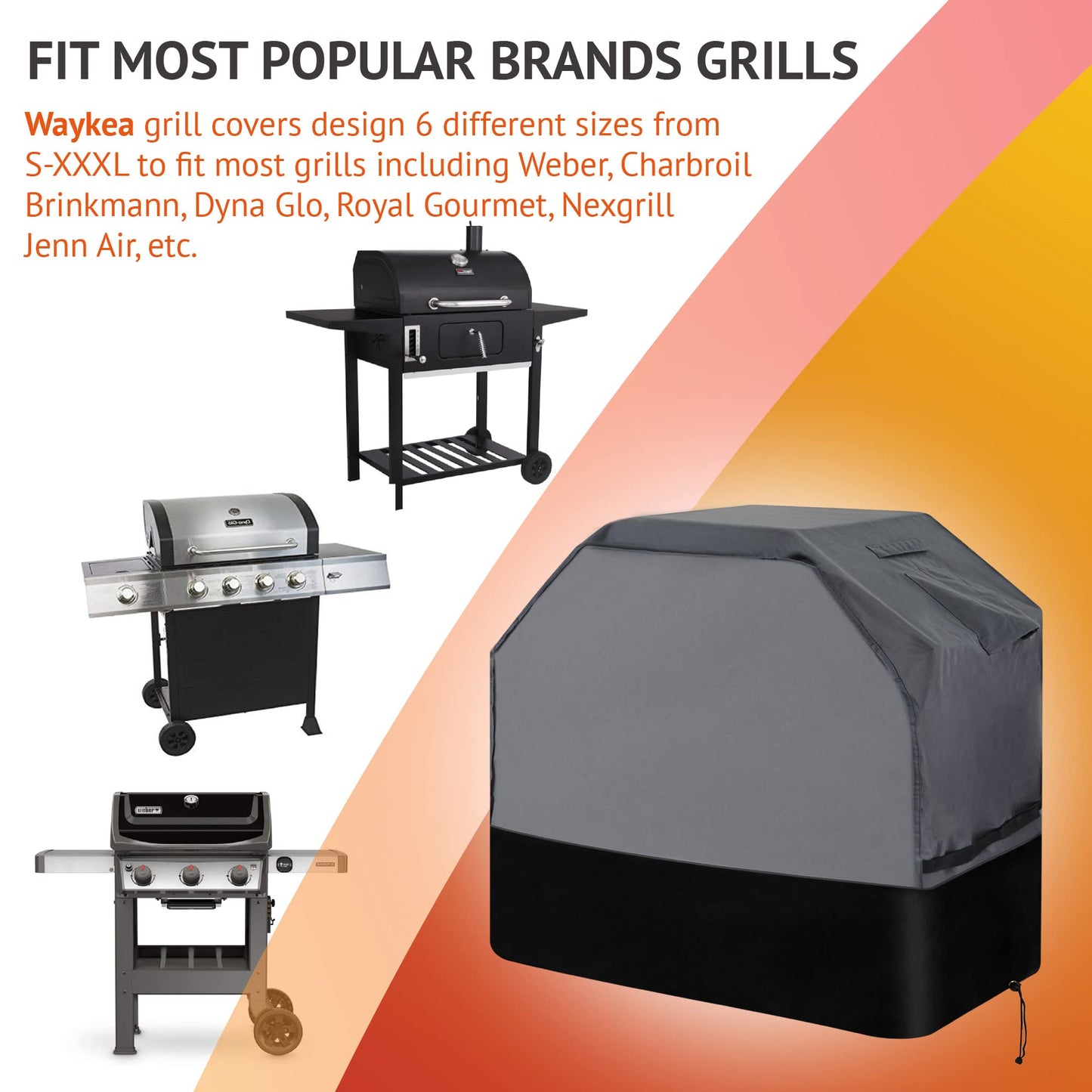 Waykea Heavy Duty Grill Cover 155cm, 600D Oxford Water Resistant UV & Fade Resistant BBQ Cover for Weber Char-Broil Dyna Glo Nexgrill Charcoal Gas
