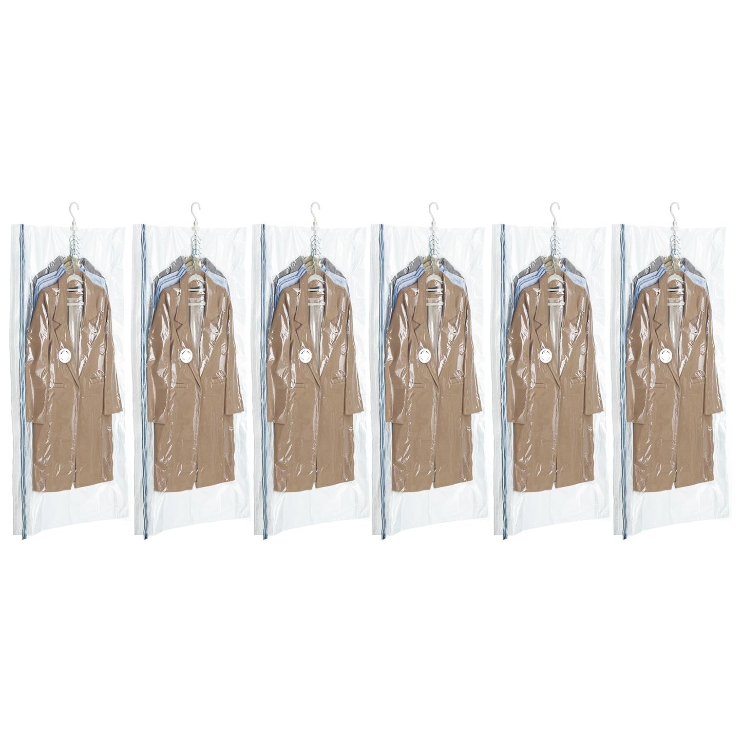 TAILI Hanging Vacuum Storage Bags for Clothes, 6 Packs Long 135x70x20x20cm, Vacuum Storage Bags for Suits, Coats, Jackets or Dresses, Save 80% Space
