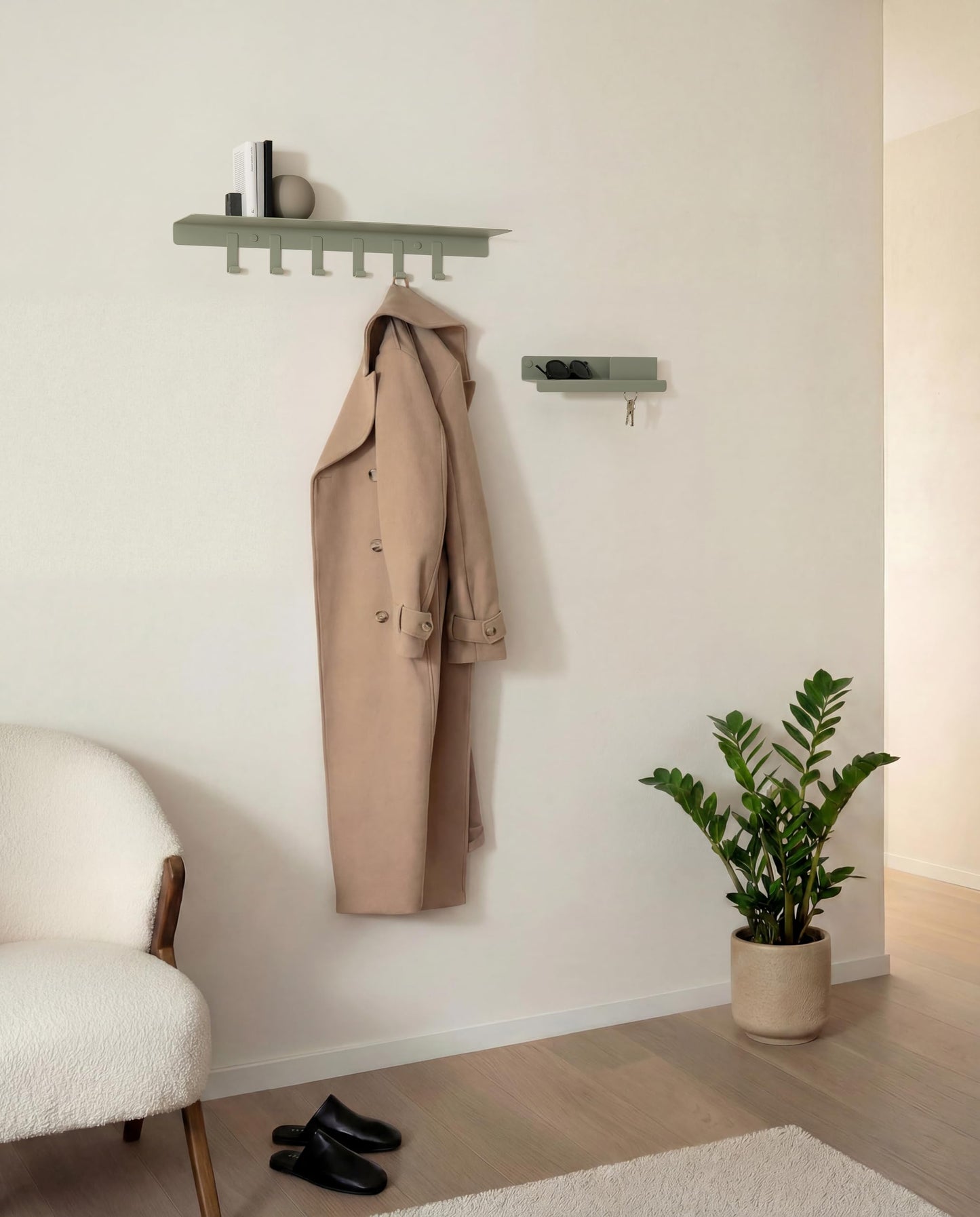 Kazai. Wall Mounted Coat Rack with Shelf 'Holmsen' | Modern Coat Hooks Wall Mounted | Hanger with Storage Shelf | Metal Hook Rack for Hallway