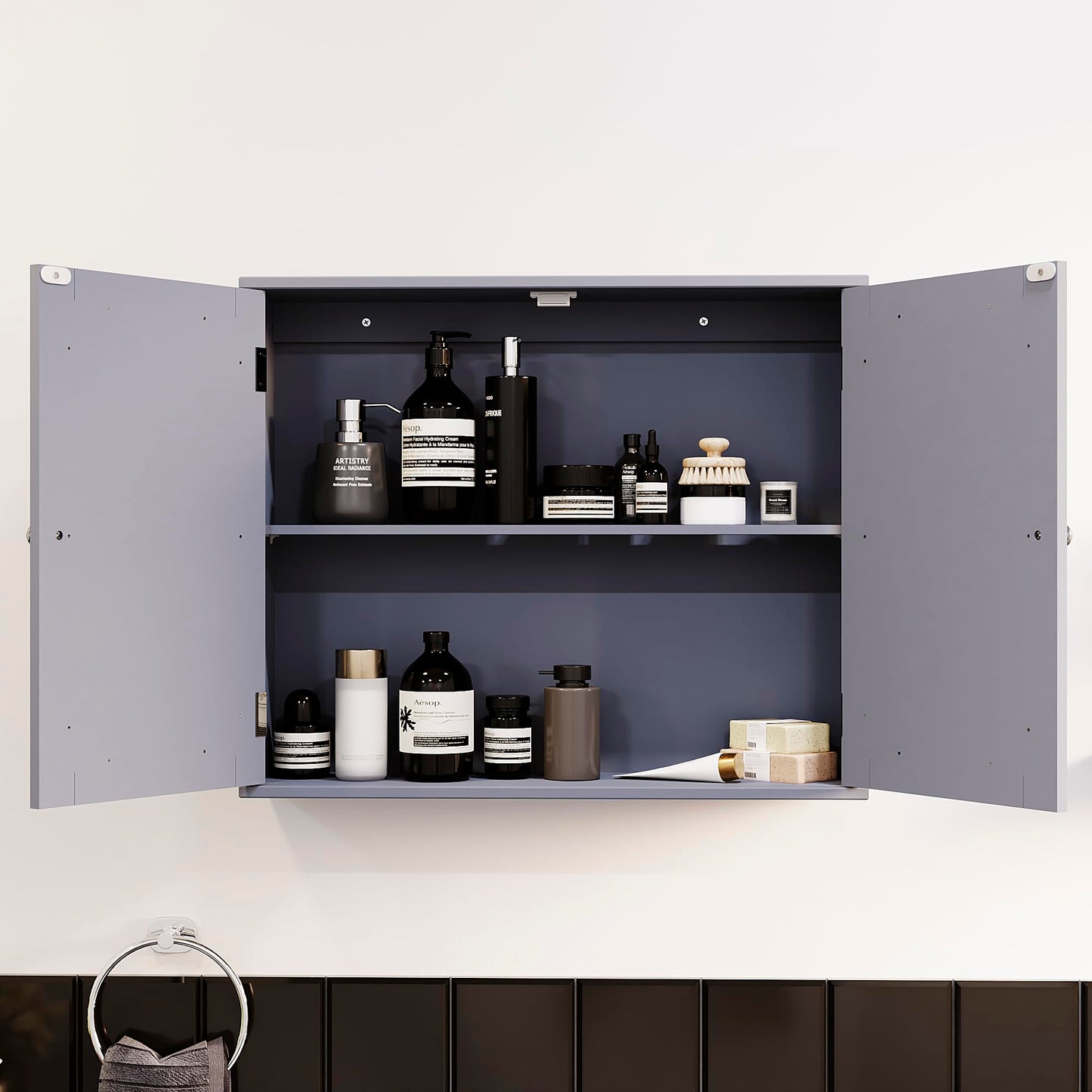 Bath Vida Priano Bathroom Cabinet Double Door Wall Mounted Storage Shelf, Grey