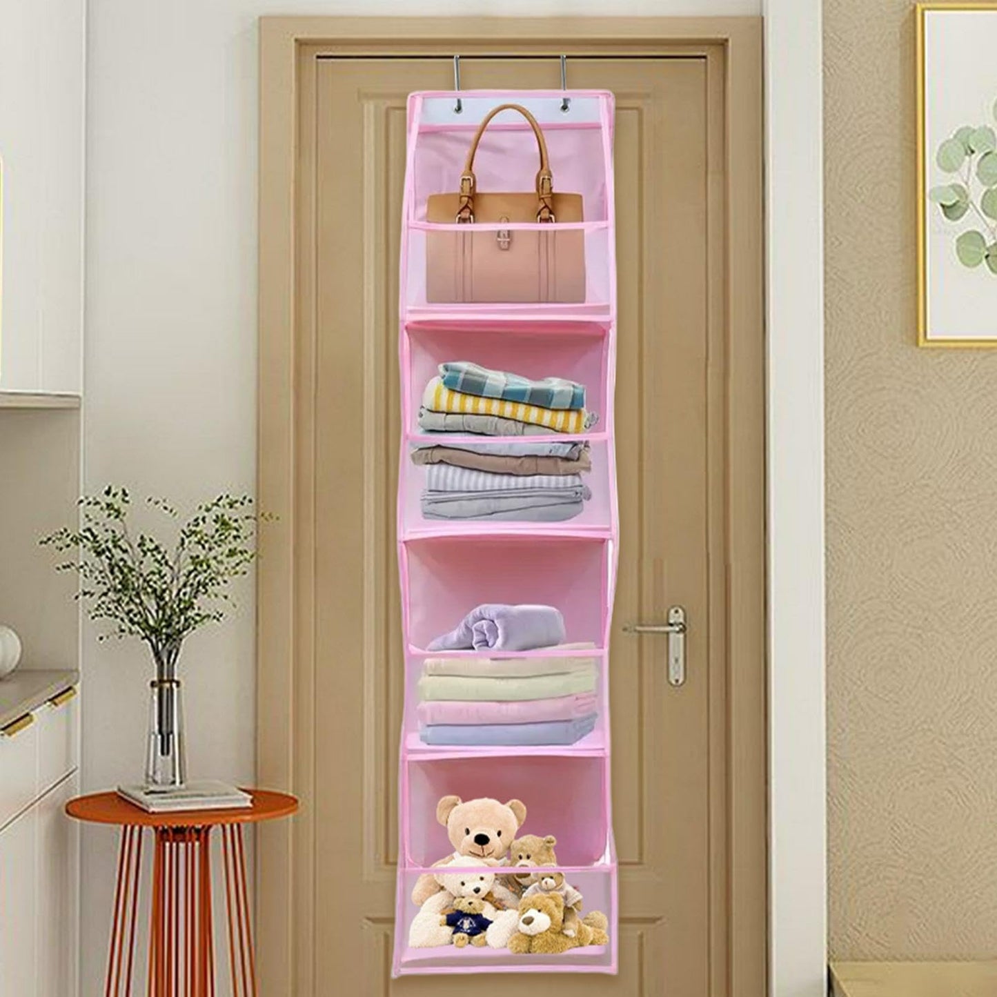 Jiakalamo Over Door Storage Hanging Organiser, 4 Clear Window Pockets Over The Door Hanging Organizer for Closet, Wardrobe, Toys, Bedroom