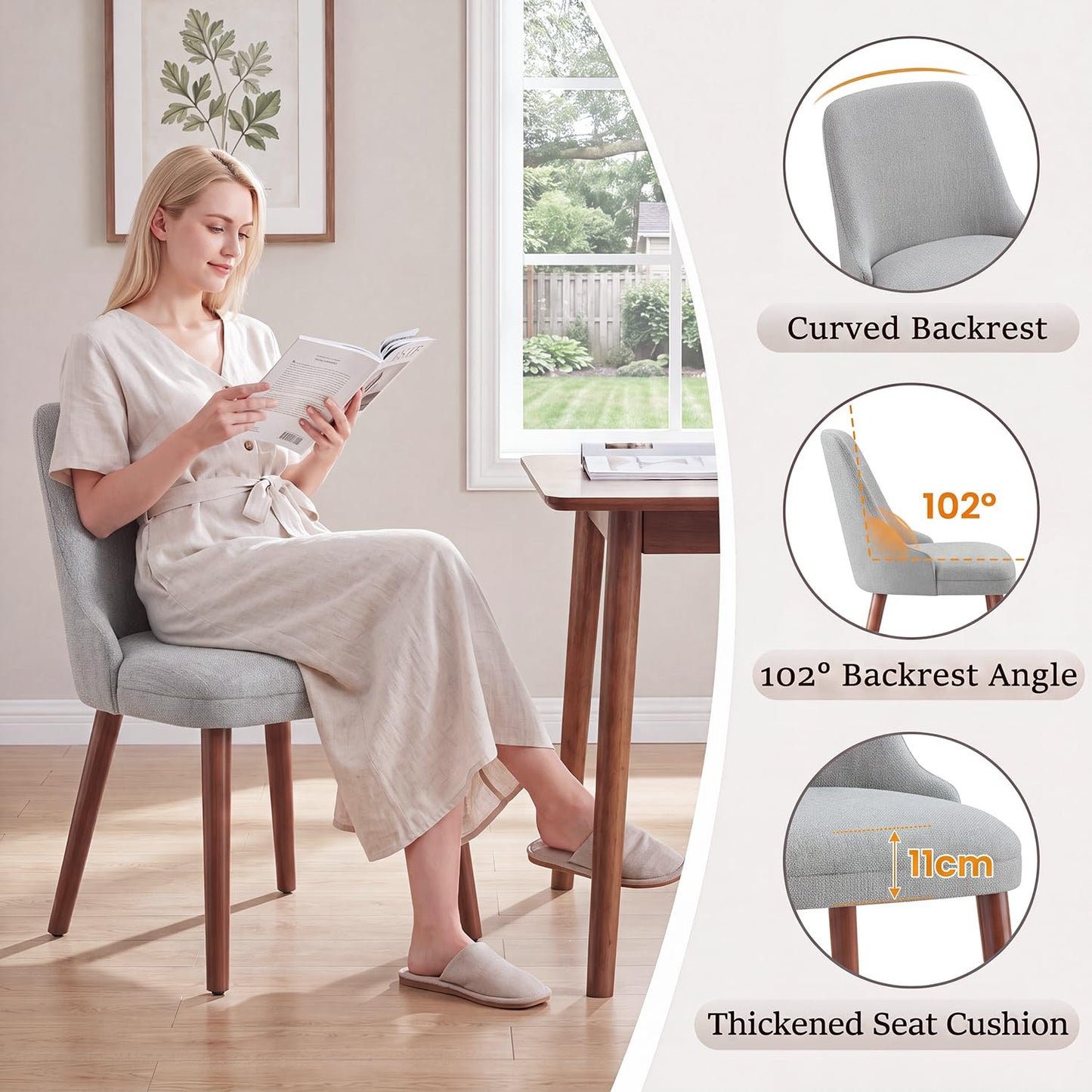 Dining Chairs Set of 6, Upholstered Dining Room Chairs with Ergonomic High Back, Thick Padded Seat, Skin-Friendly Fabric