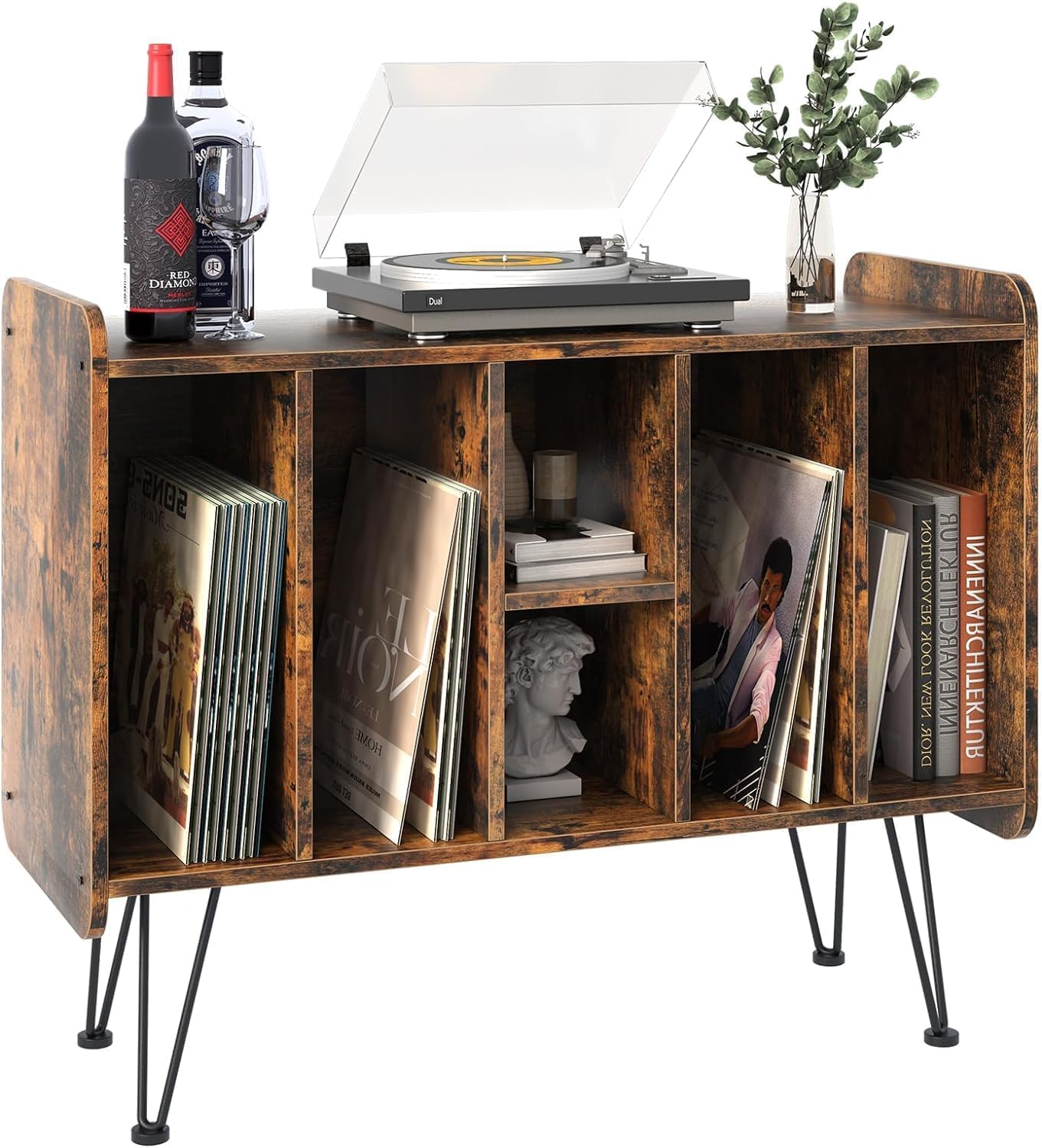 Garden 4 you Record Player Stand,2-Tier Vinyl Record Storage,6 cube Turntable Stand Holds Up to 250 Albums,Vinyl Record Holder Cabinet for Living