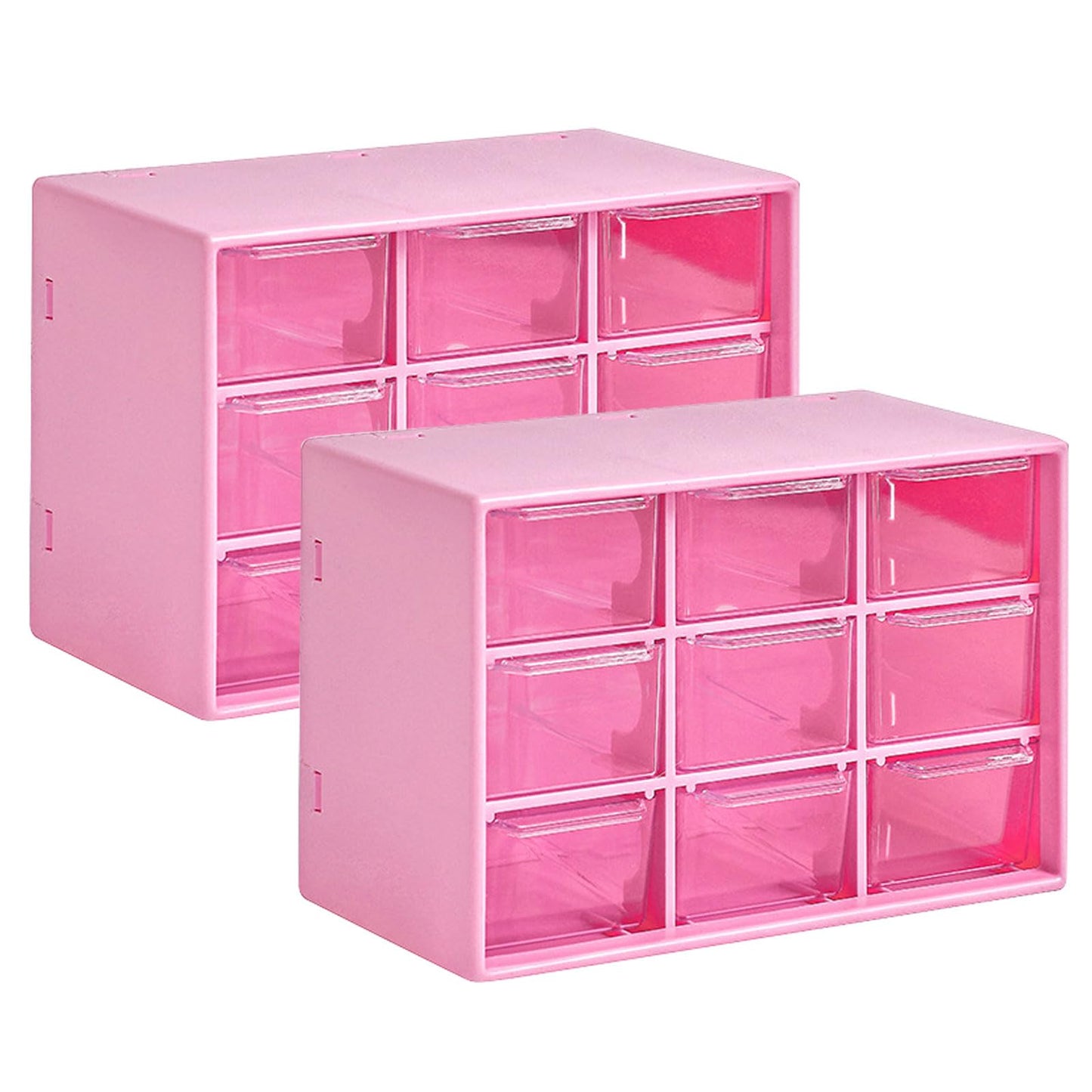 GAESHOW 2Pcs Small Storage Drawers, Desk Storage Organizer with 9 Drawers, Mini Plastic Drawer Organiser, Desktop Craft Drawer Cabinet for Sewing