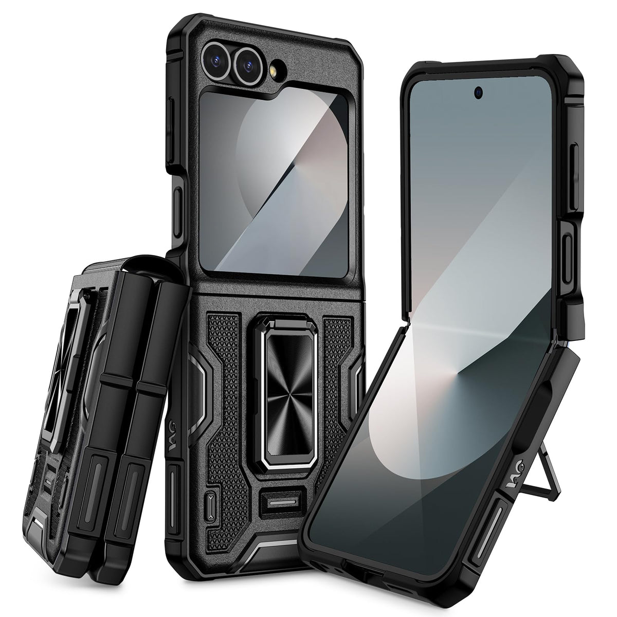 Doeshine for Samsung Galaxy Flip 6 Case/Z Flip 7 FE [Not for Flip 7] with Ring Kickstand, Built in Back Screen Protector & Hinge Protection, Heavy