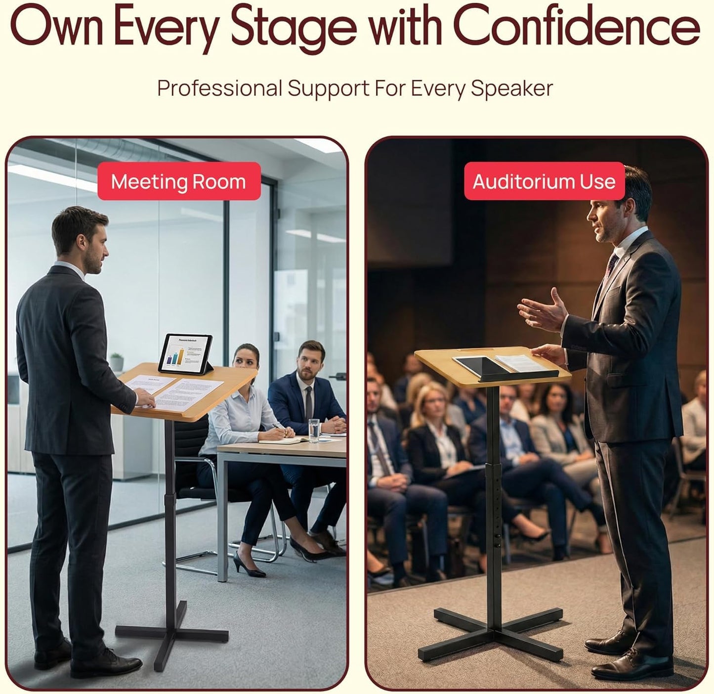Pyle Portable Floor Lectern Podium Stand-Height Adjustable Steady Standing Design Teacher Speaker Lecture Classroom Presentation Stand