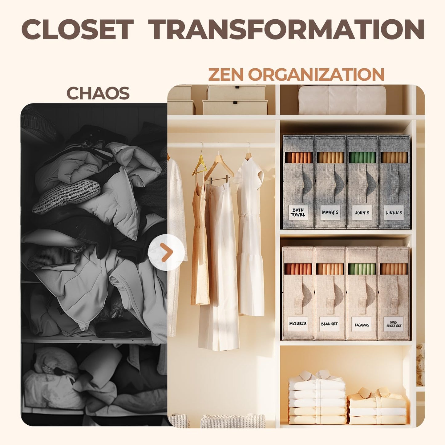 6 Pack Sheet Storage Box (King & Queen Size) with handle, Foldable Sheet Set Organizer for Closet, Sheet Organizer for Blanket, Coverlet and Towel