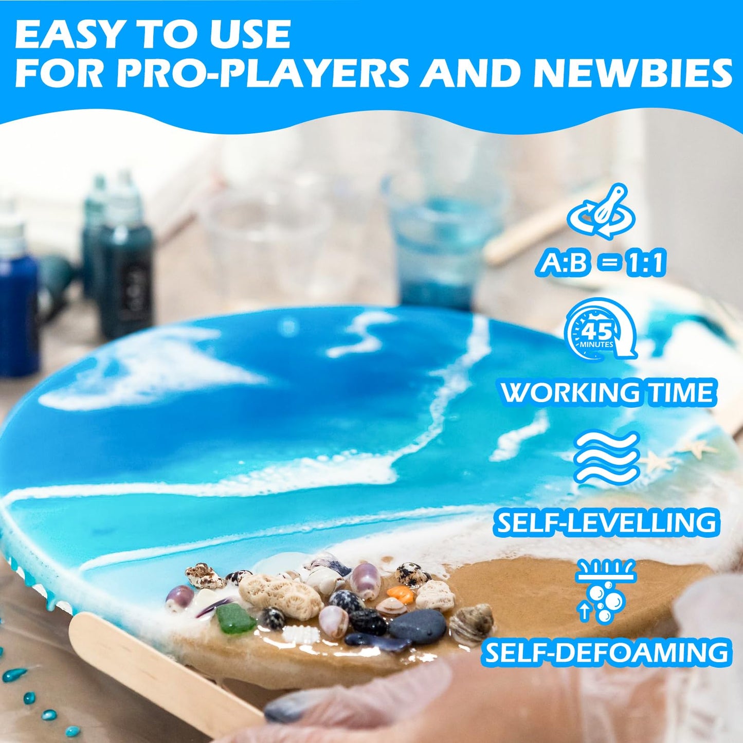 Teexpert Crystal Clear Epoxy Kit - 64oz Clear Coating & Casting Art Resin, 1:1 Epoxy and Hardener for Jewelry, Wood Coaster Tray