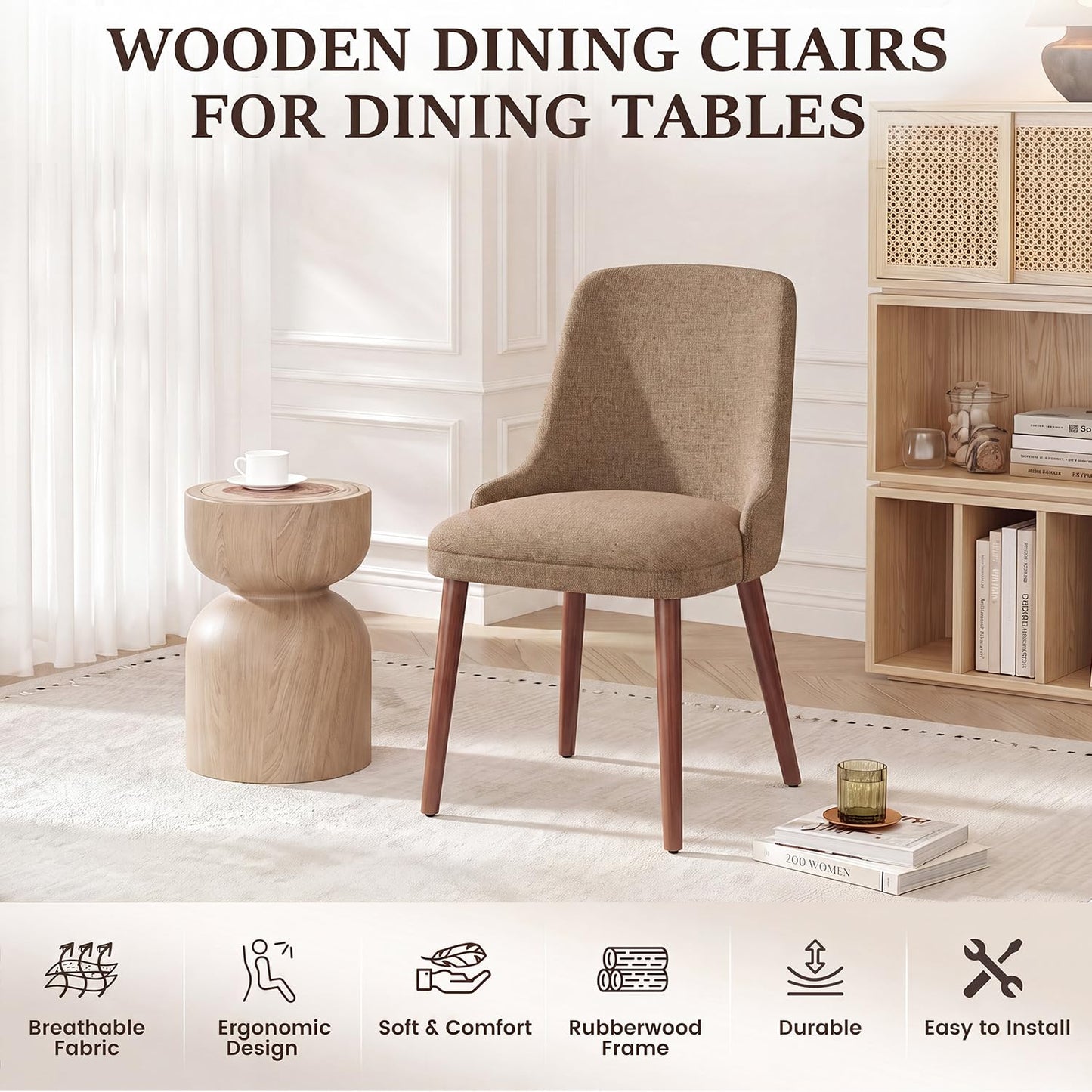 Dining Chairs Set of 6, Upholstered Dining Room Chairs with Ergonomic High Back, Thick Padded Seat, Skin-Friendly Fabric