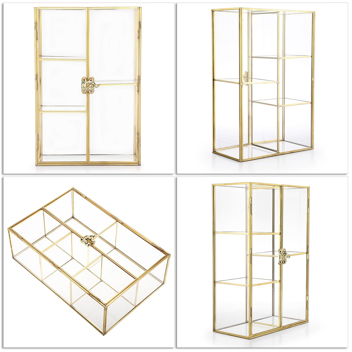 TOLIDA Gold Glass Storage Organiser Cabinet with Doule Doors and Lock