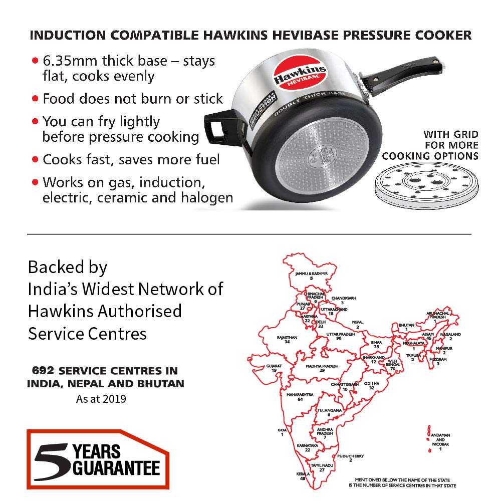 Hawkins Hevibase Hawkins H56 Hevibase Induction Compatible Aluminum Pressure Cooker, 5-Liter, Silver, 5-Litre