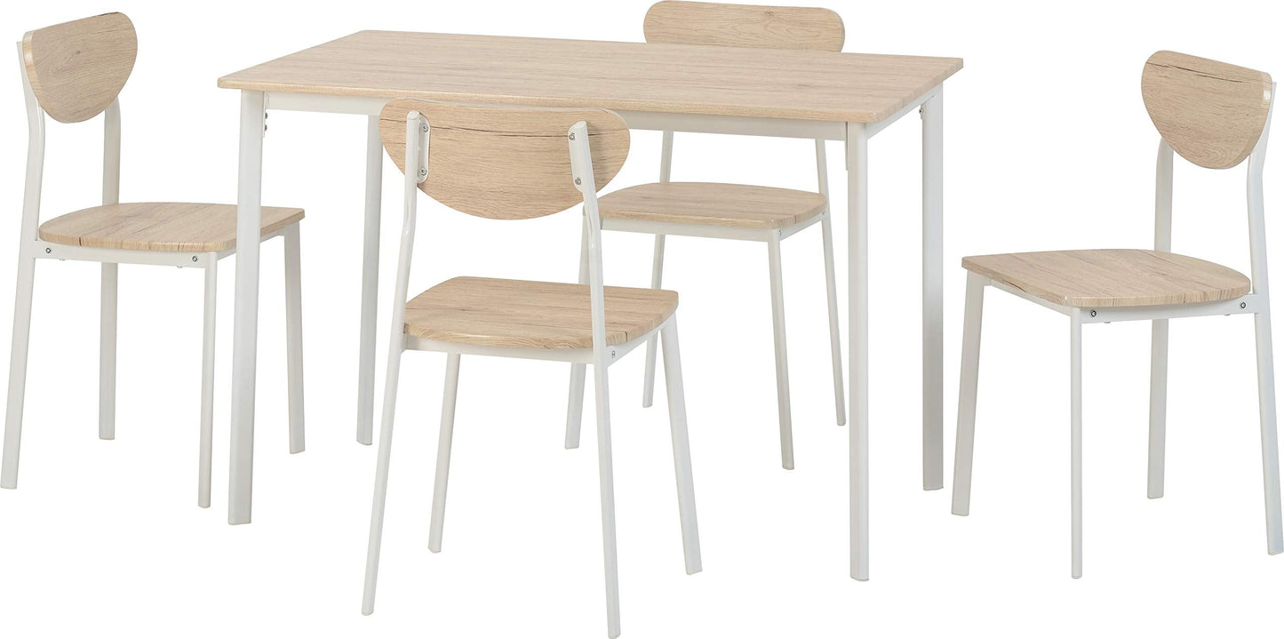 Seconique Riley Large Dining Set with 4 Dining Chairs,White/Light Oak