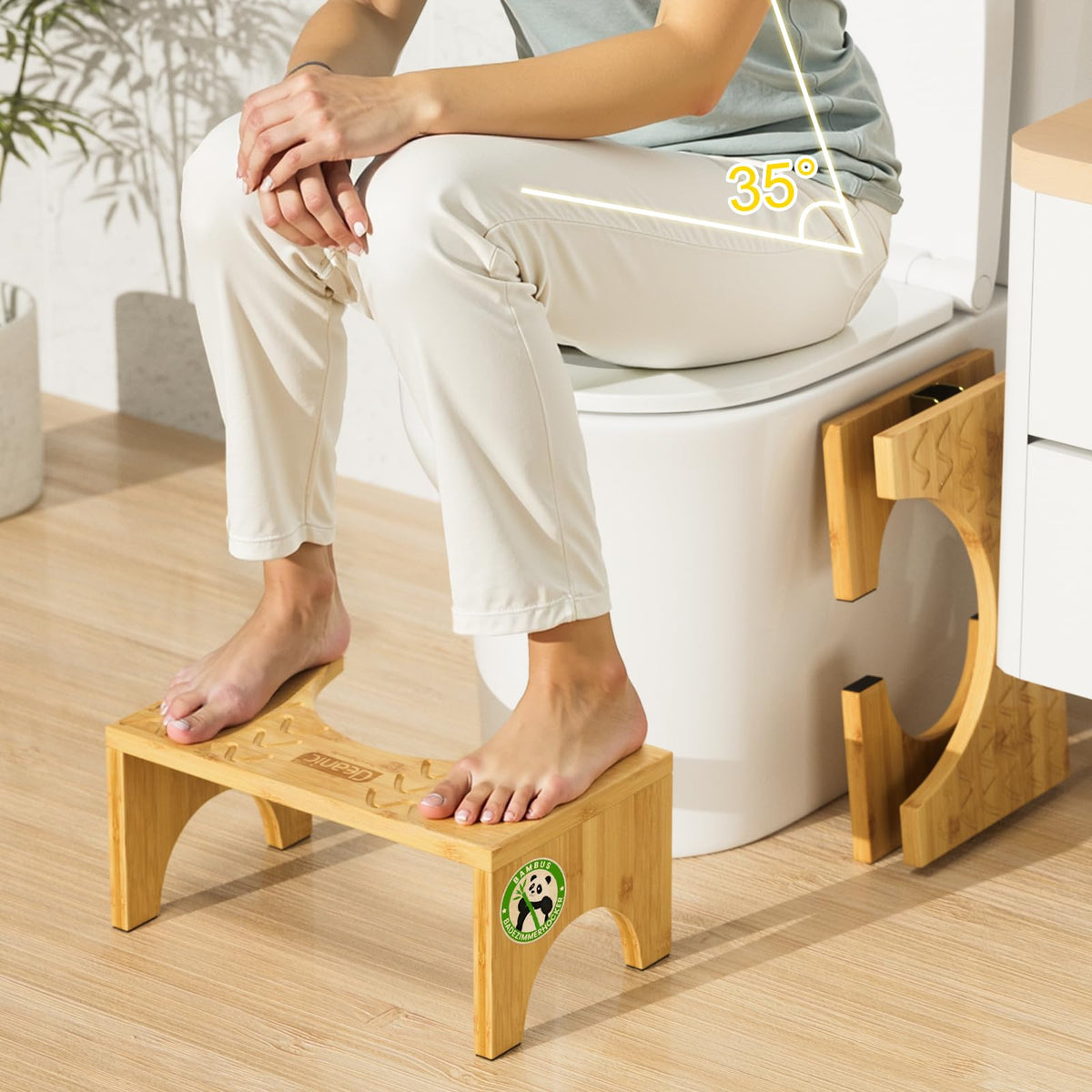 DEANIC Natural Bamboo Toilet Step Footrest, Non-Slip Bathroom, Helper for Better Posture, Foldable Foot Stool for Toilet, Easy to Clean & Store